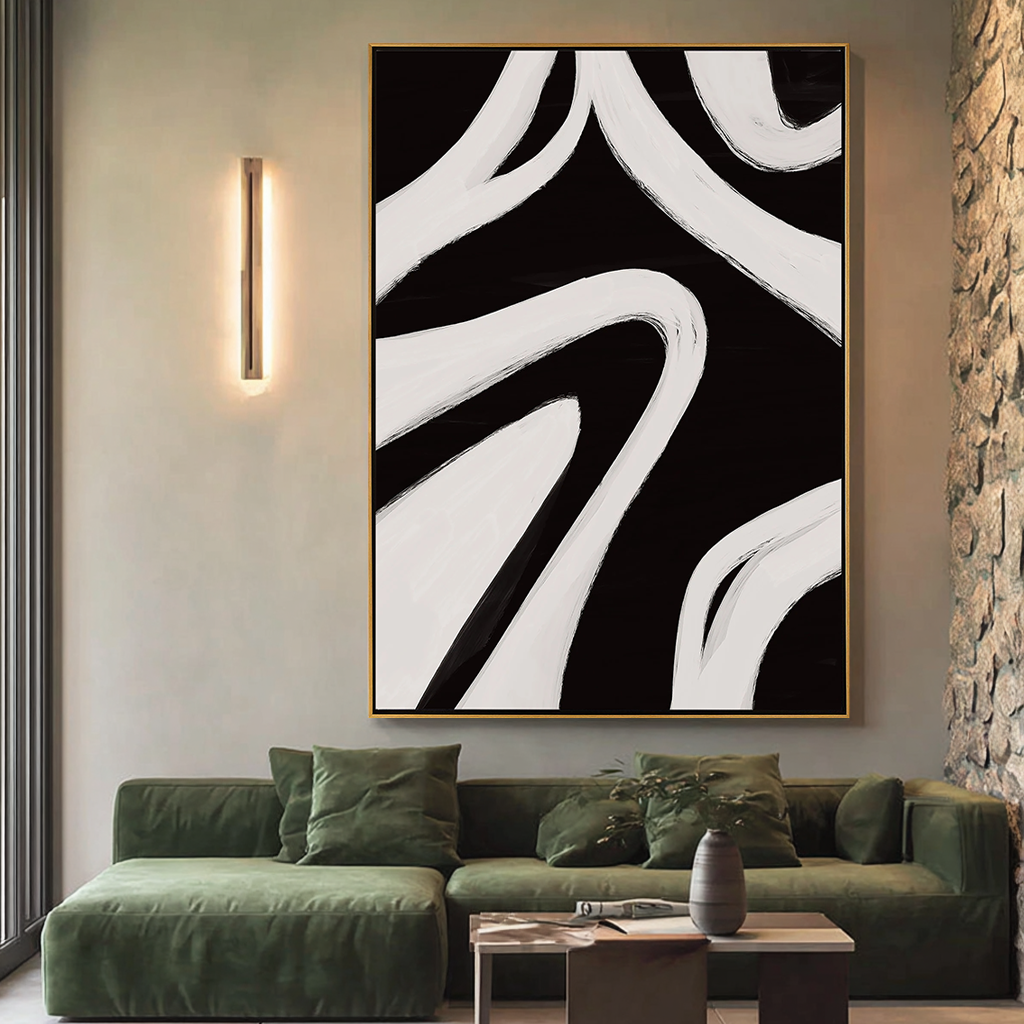 Zebra Flow – Bold Texture Fluid Oil Minimalist Painting | Modern Minimalist Bedroom & Home Office Art