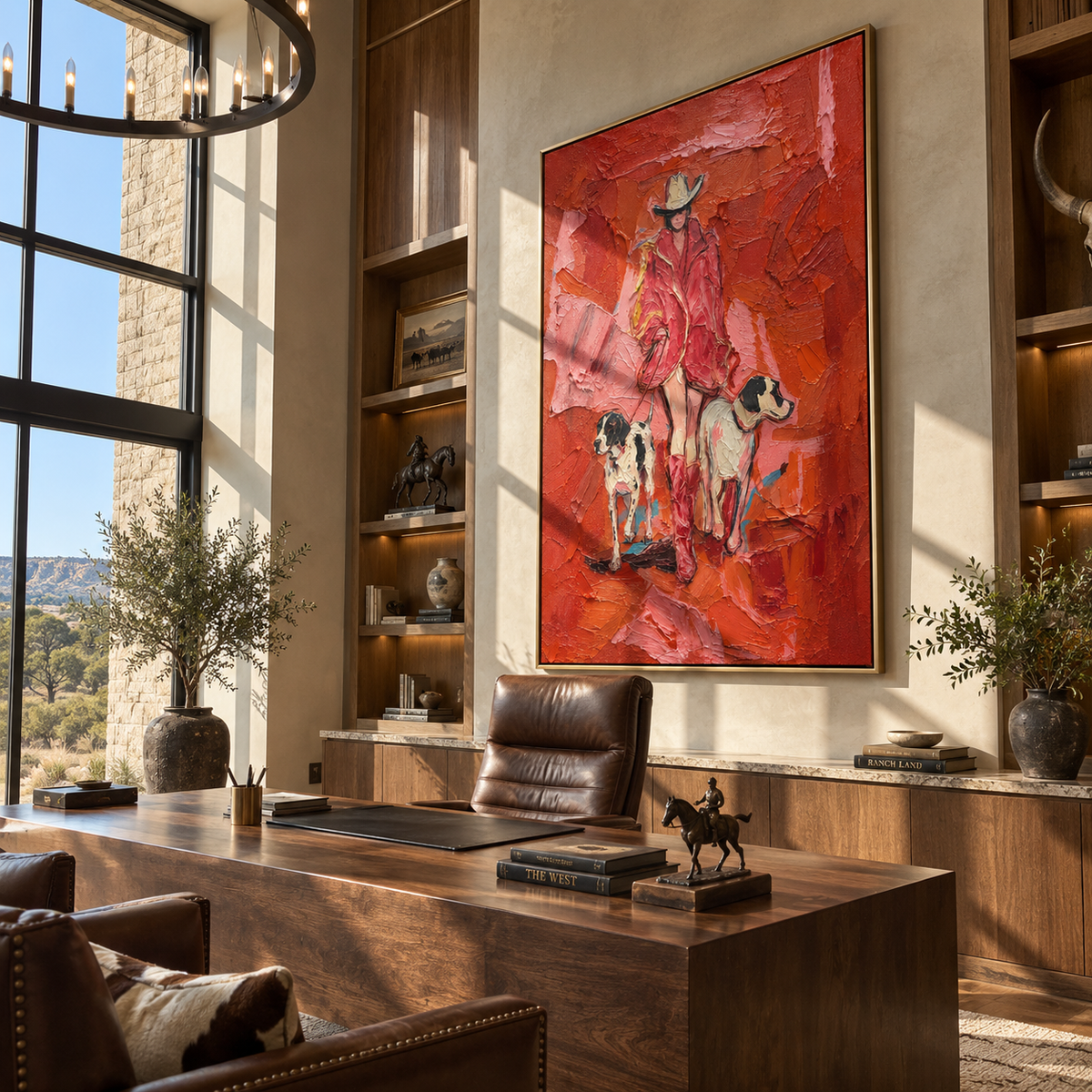 Best Companion – Cowgirl with White Dog Painting | Vintage Americana Vertical Art