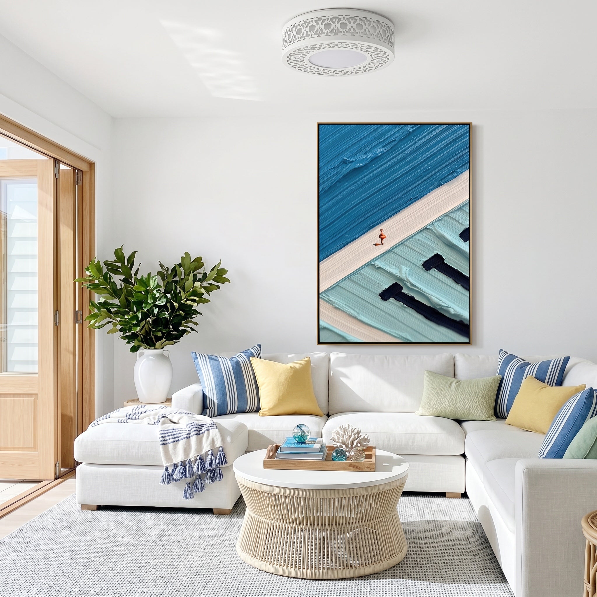 Infinite Azure – Modern Narrative Heavy Impasto Painting | Creative Summer Pool Themed Hallway Art