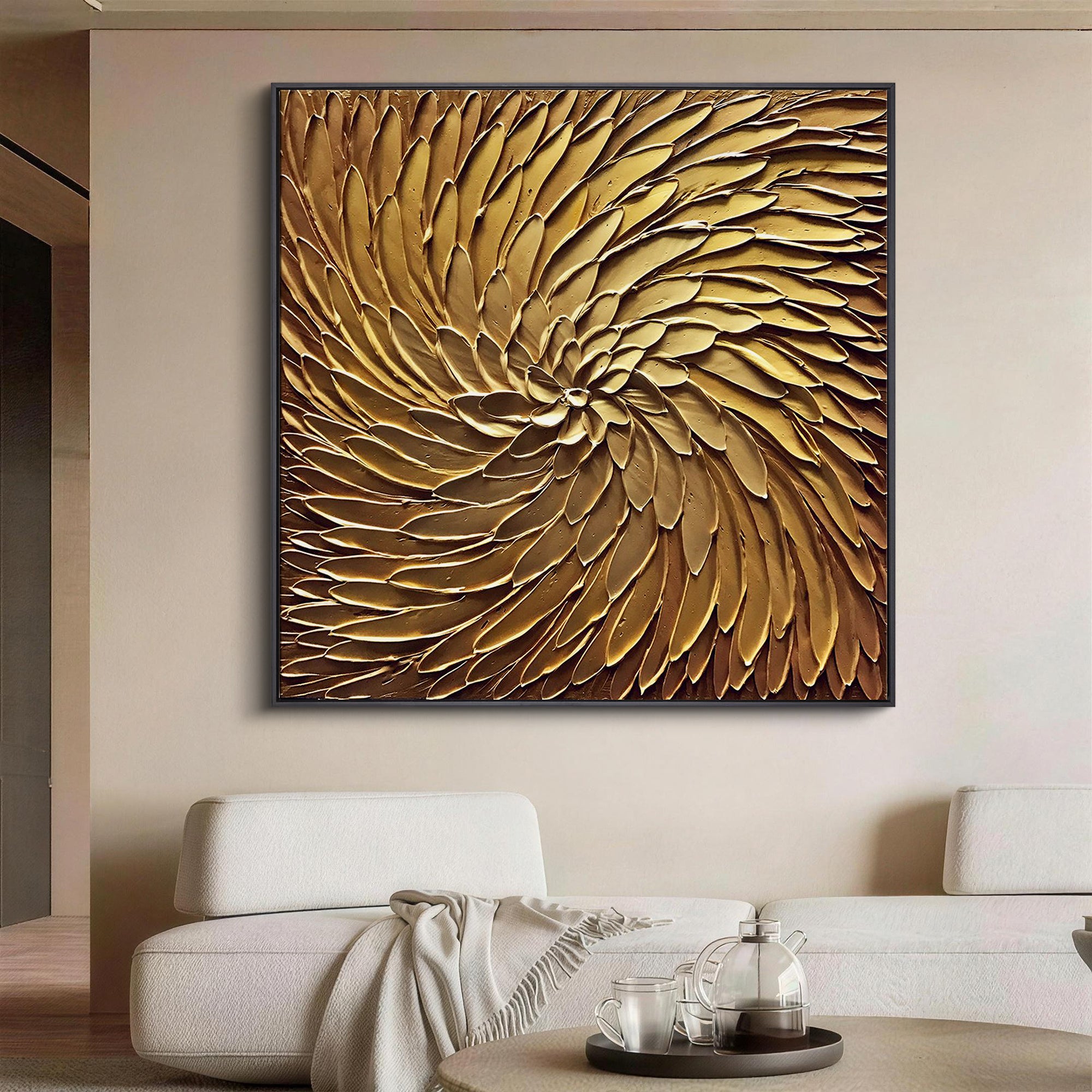 Solar Flare – Textured Metallic Gold Abstract Painting | Luxury Living Room Canvas Art