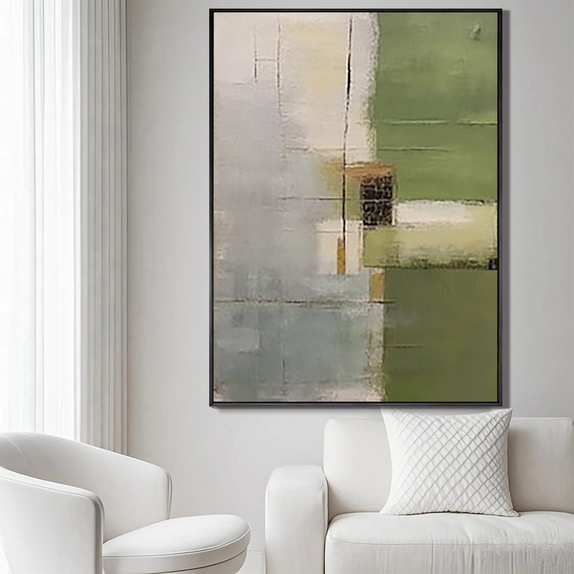 Sage Matrix – Earthy Green Textured Oil Wabi-Sabi Painting | Japandi Organic Wabi-Sabi Living Room & Hallway Art