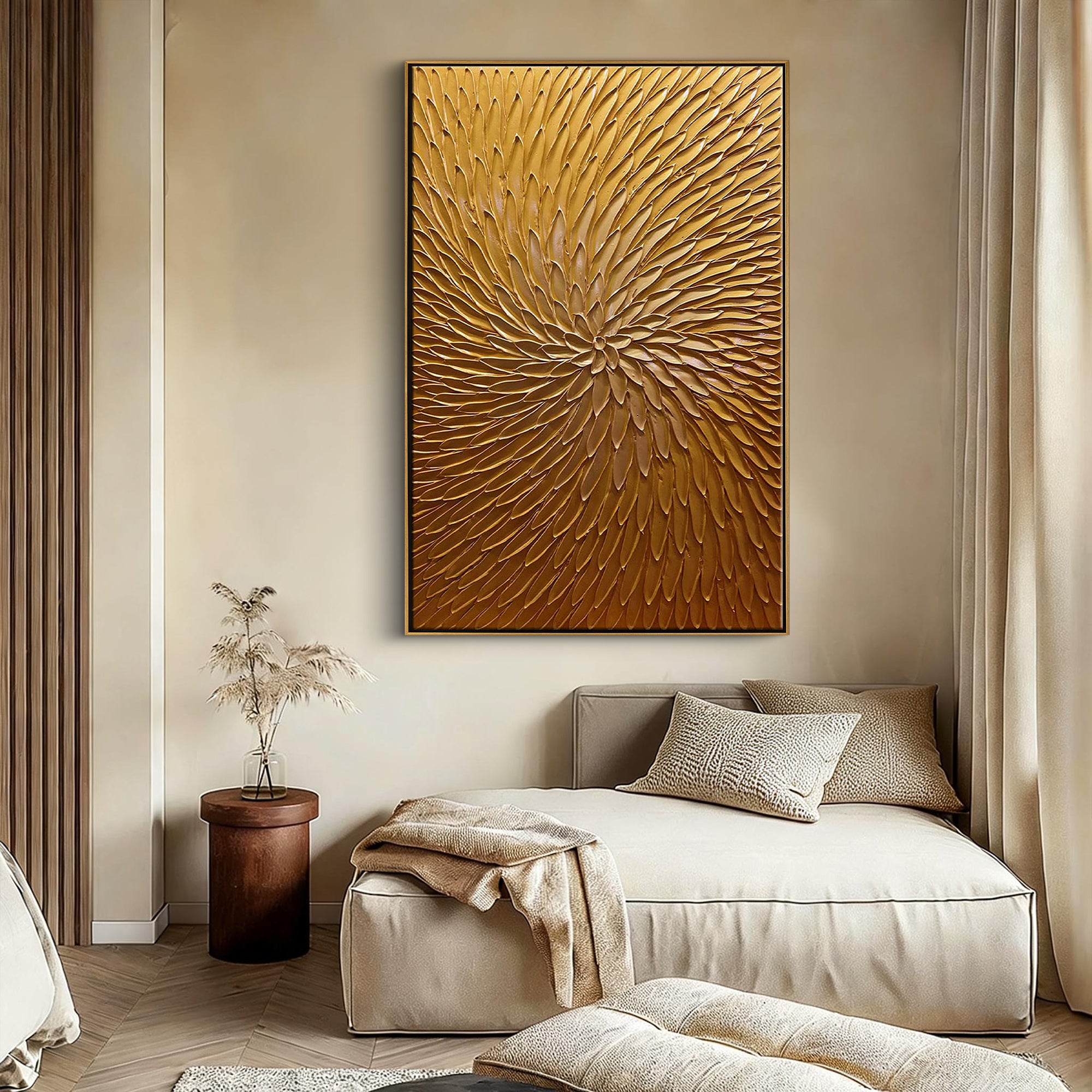 Radiant Vortex – Minimalist Heavy Impasto Radiating Canvas | Modern Abstract Entryway Art