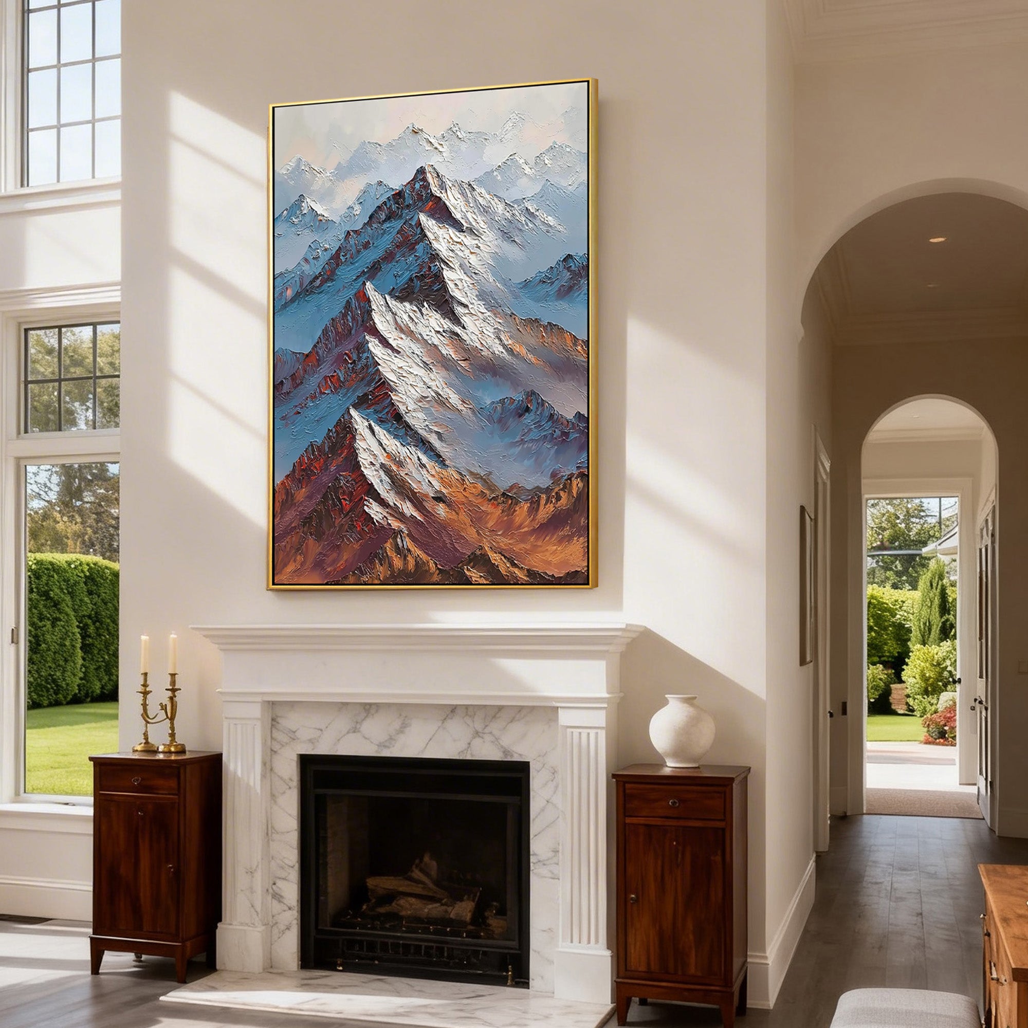 Ember Summit – Bold Textured Alpine Landscape Heavy Painting | Contemporary Mountain Living Room & Home Office Art