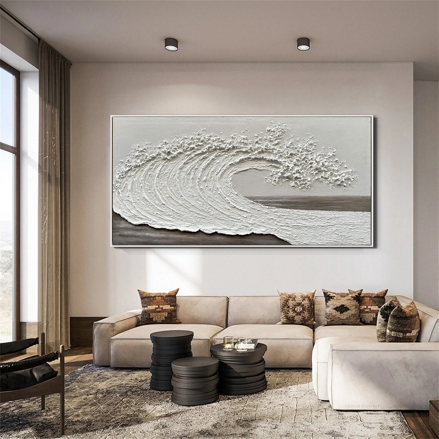Ocean Surge – Plaster Relief Coastal Abstract Texture Painting | Coastal Modern Living Room & Bedroom Art