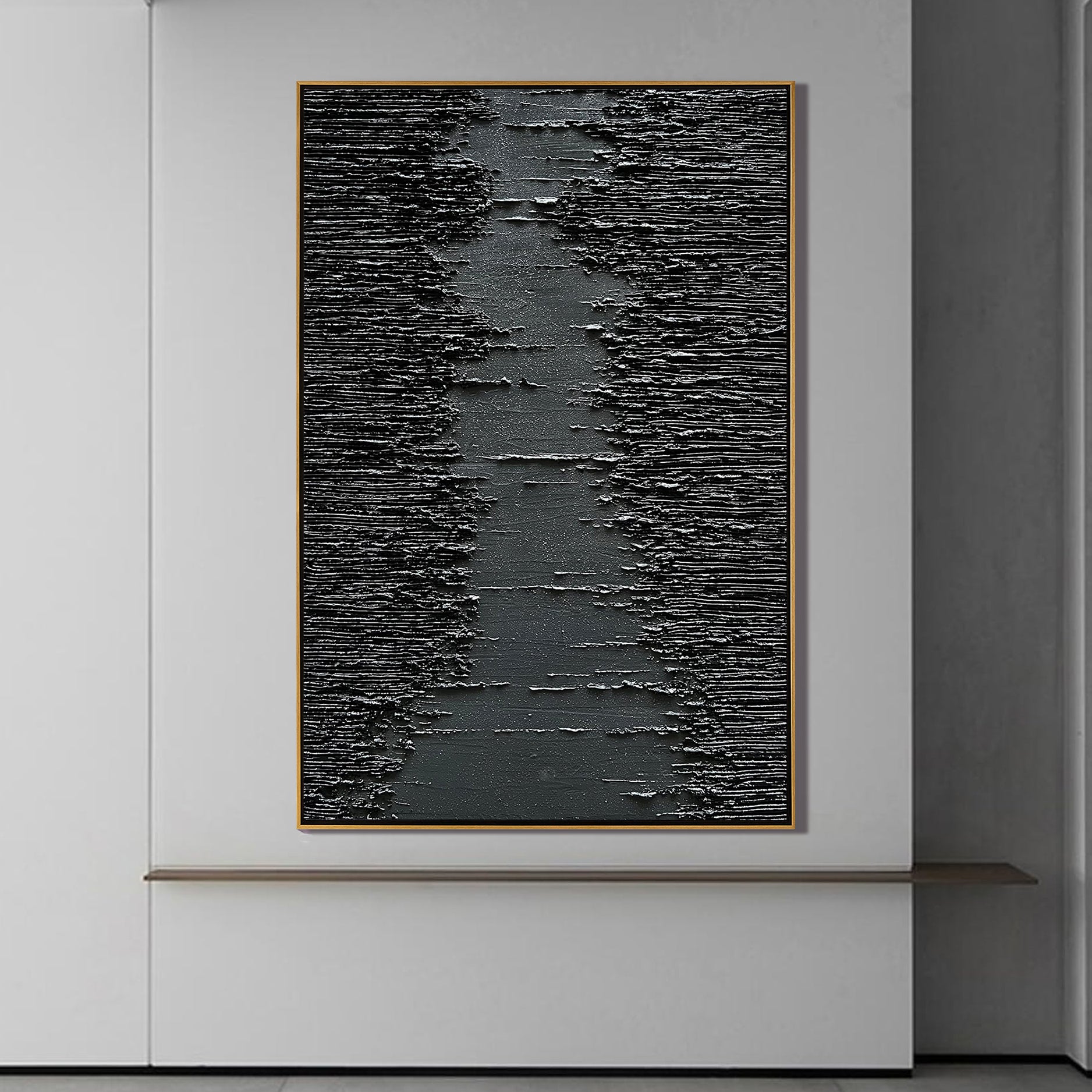 Midnight Ridge – Rugged Plaster Relief Abstract Painting | Modern Abstract Living Room & Office Art