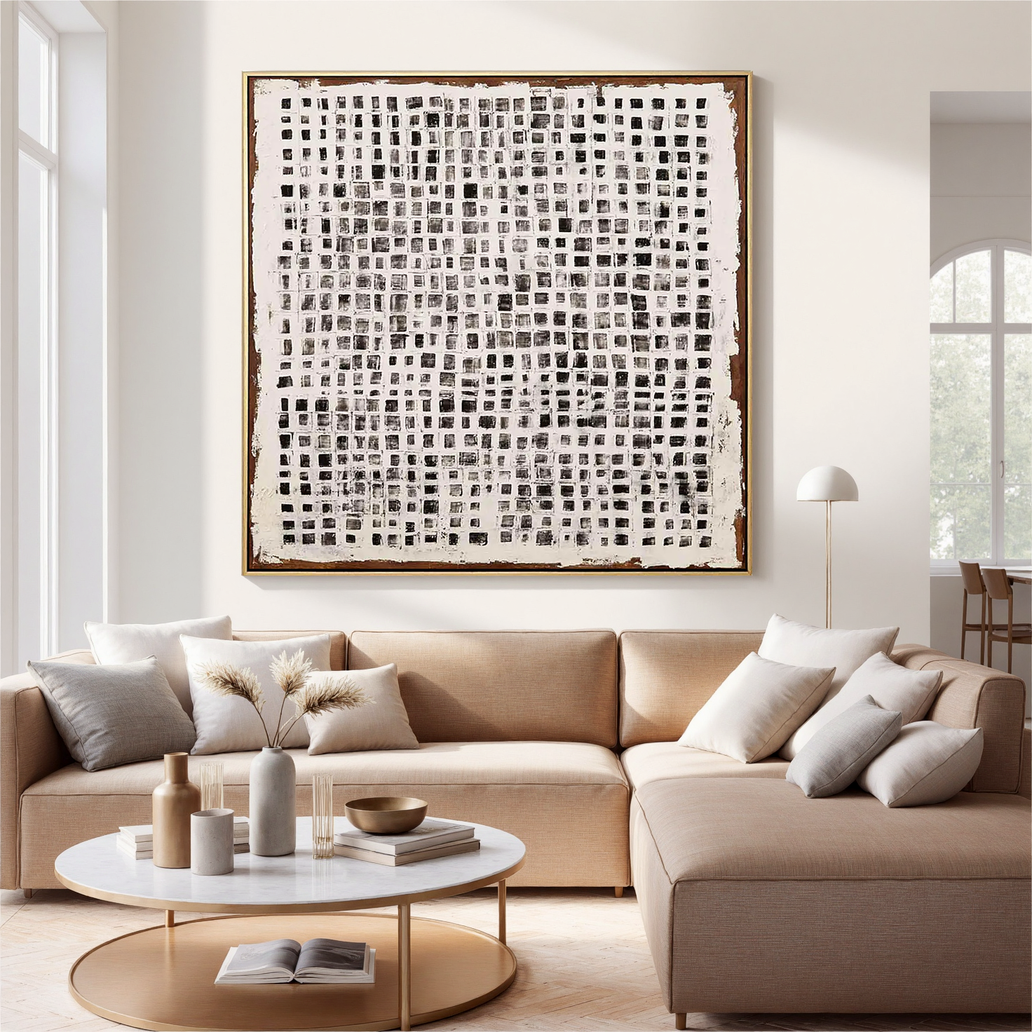 Monochrome Mosaic – Industrial Black and White Grid Impasto Painting | Avant-Garde Expressionist Living Room Art