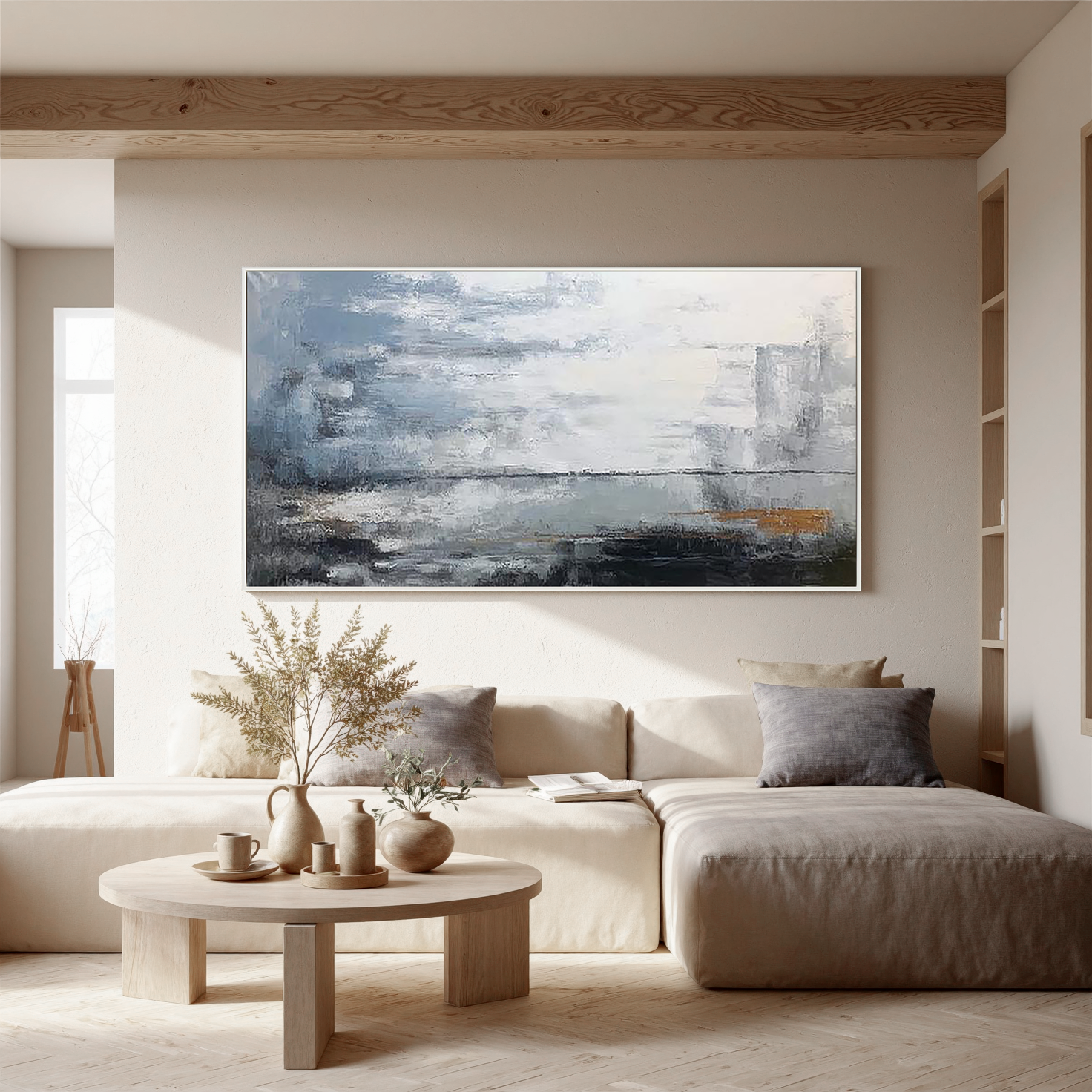 Urban Mist – Hand-Painted Grey and Gold Palette Knife Abstract Painting | Modern Abstract Living Room & Office Art