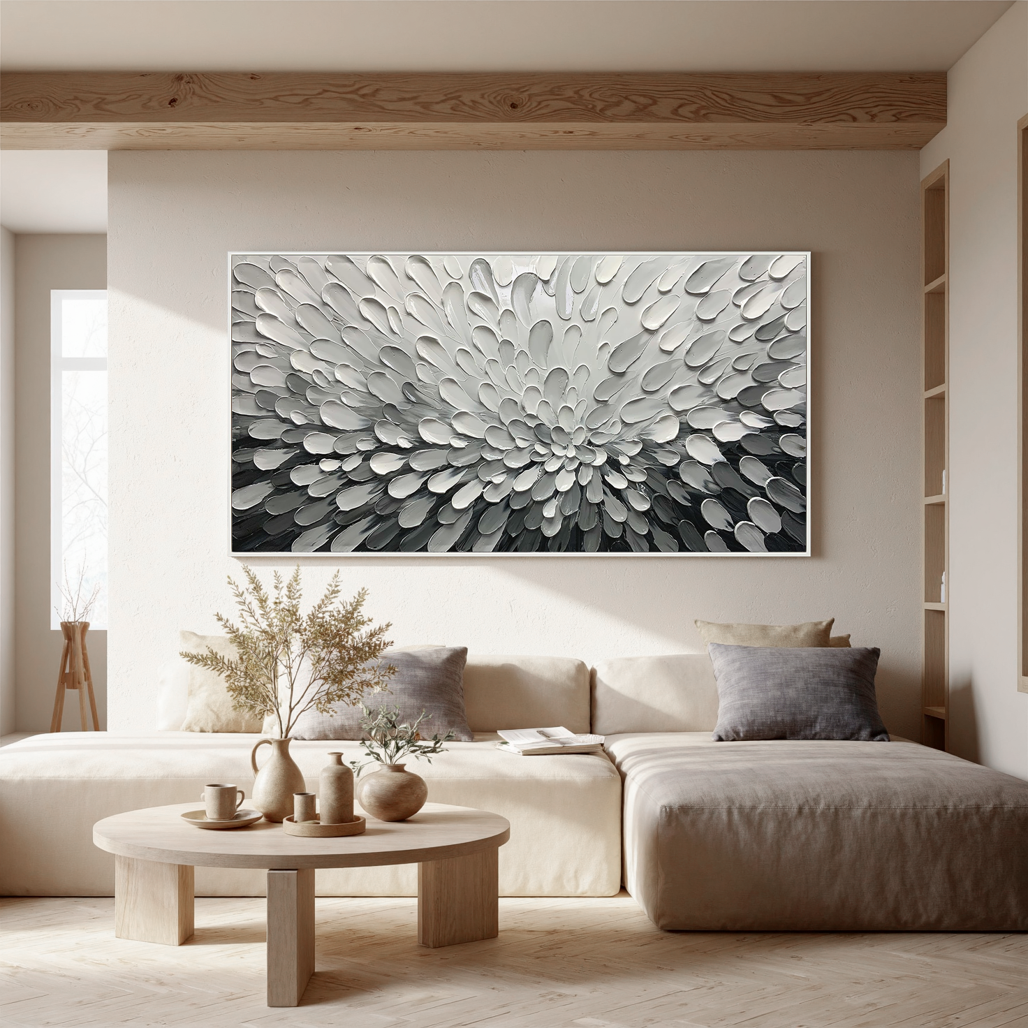 Silver Surge – Grayscale Impasto Palette Knife Texture Painting | Modern Abstract Living Room & Office Art