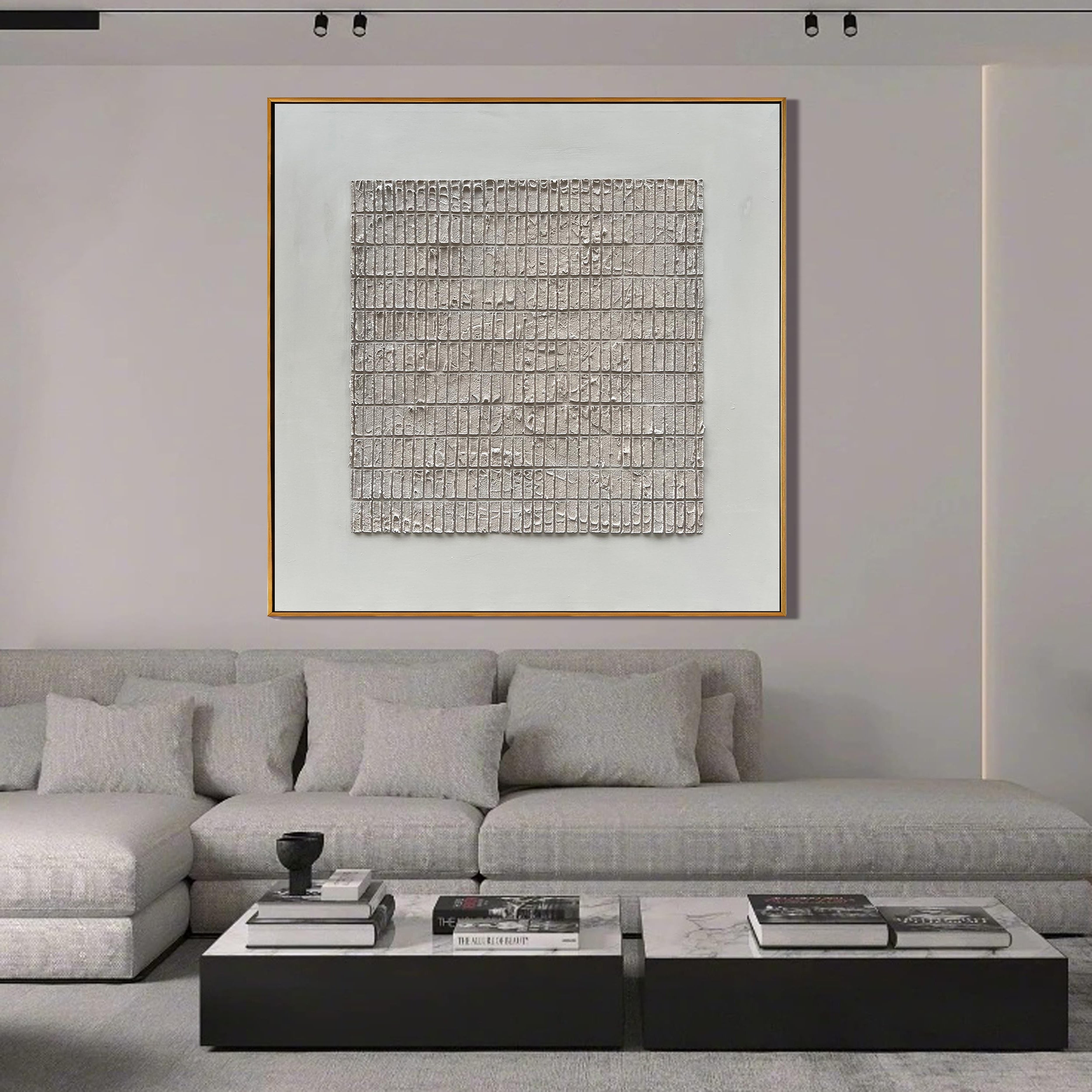 Temporal Grid – Wabi-Sabi Cement Gray Textured Abstract Painting | Modern Minimalist Entryway Art