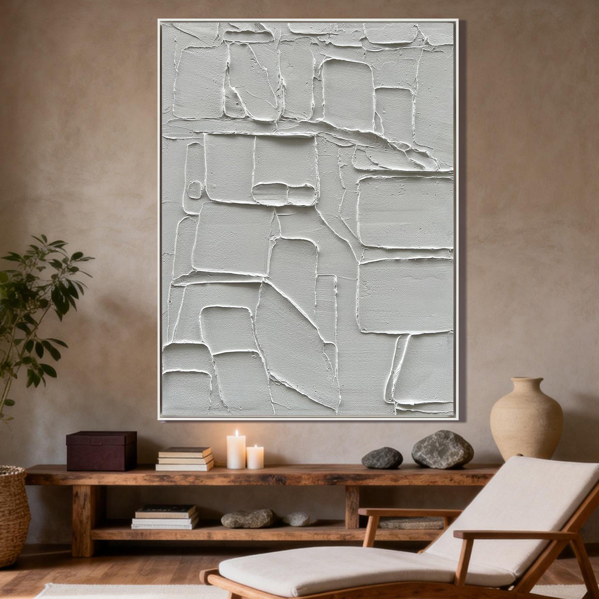 Urban Grid – Modern Geometric Relief Minimalist Painting | Modern Minimalist Bedroom & Home Office Art