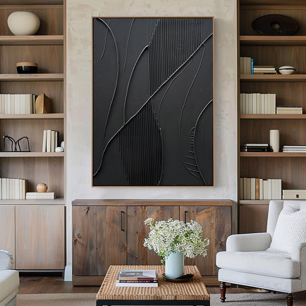 Onyx Flow – Minimalist Plaster Wave Relief Modern Painting | Modern Minimalist Bedroom & Home Office Art