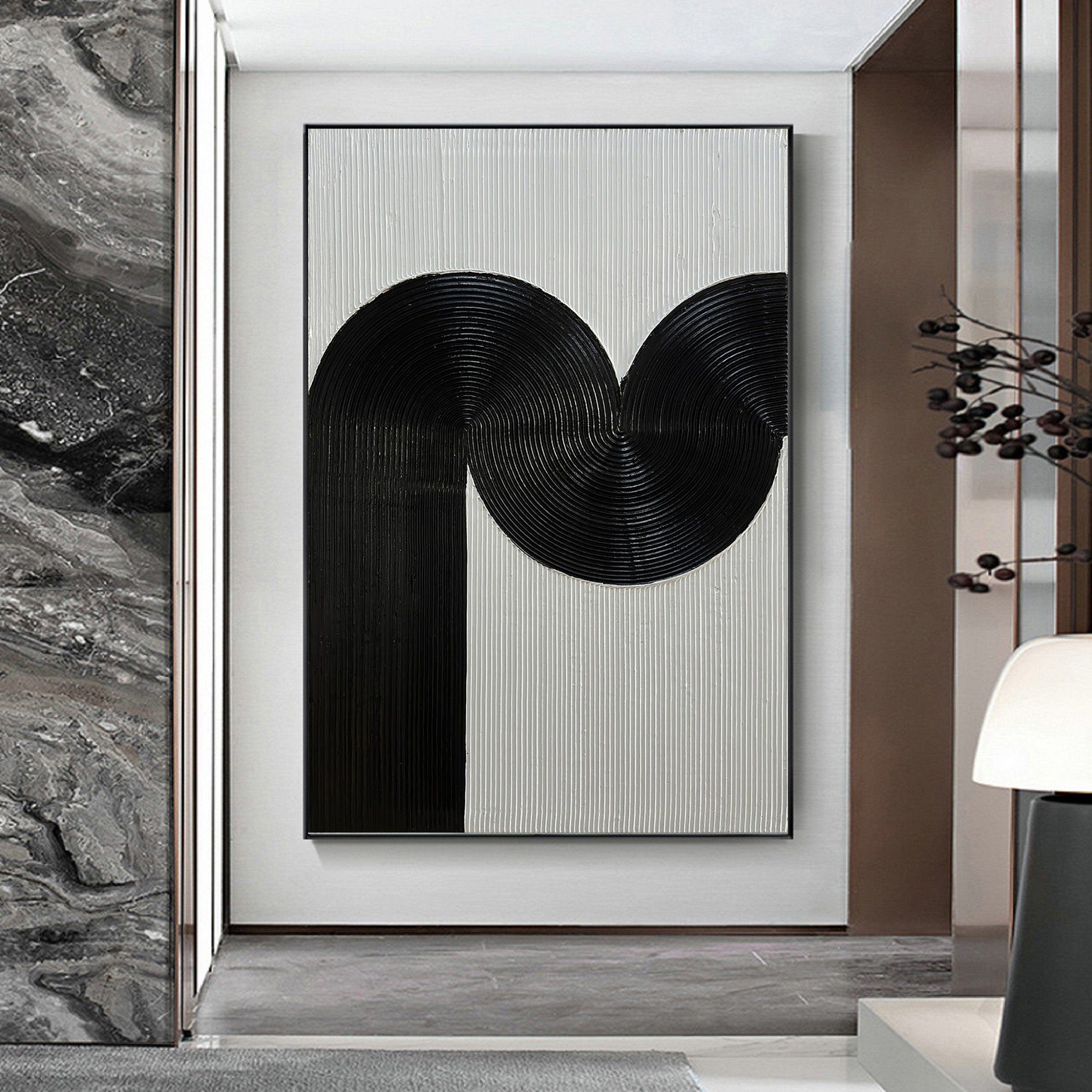 BOLD RHYTHM- Wabi-sabi Linear Texture Painting | Minimalist Black & White Sculptural Hallway Art