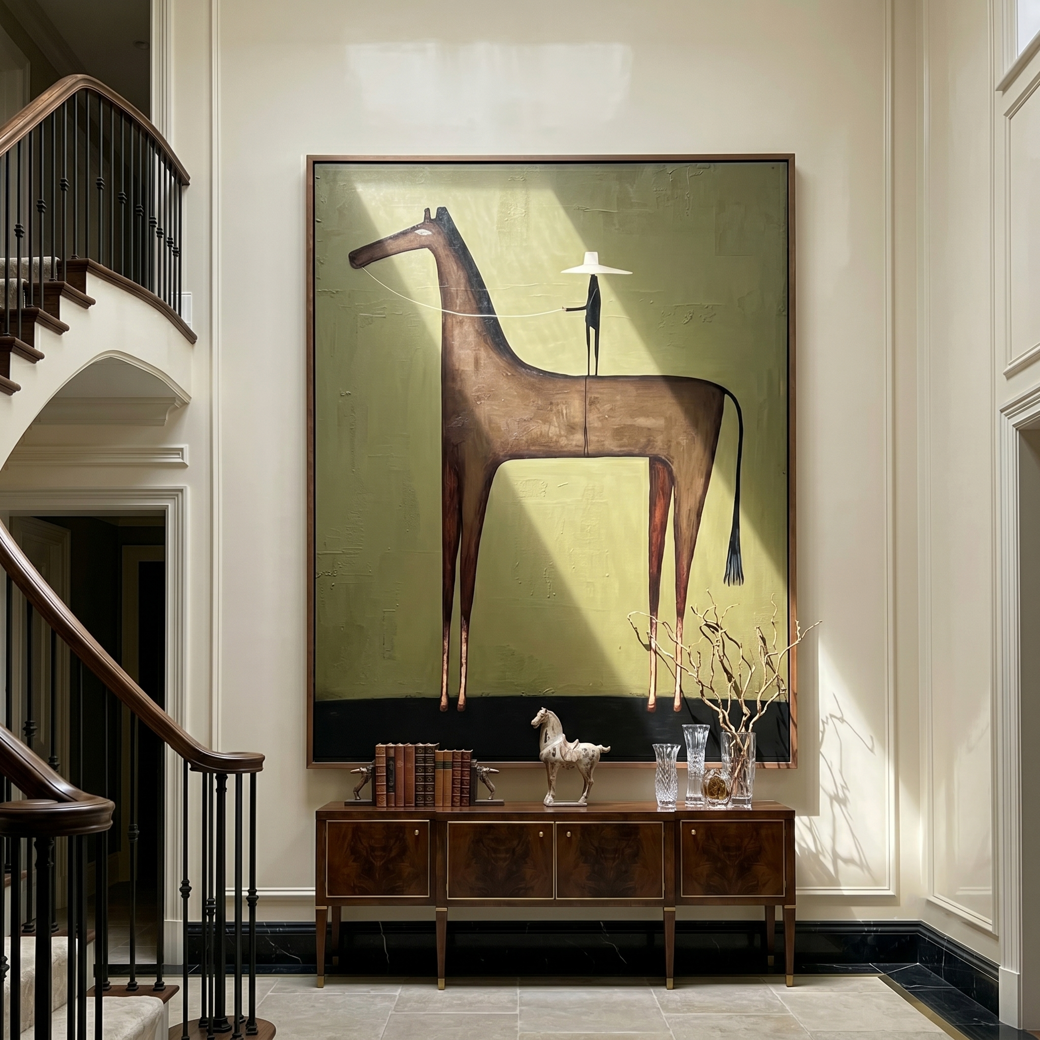 Towering Grace – Minimalist Equestrian Abstract Painting | Heavy Texture Wabi-Sabi Wall Art