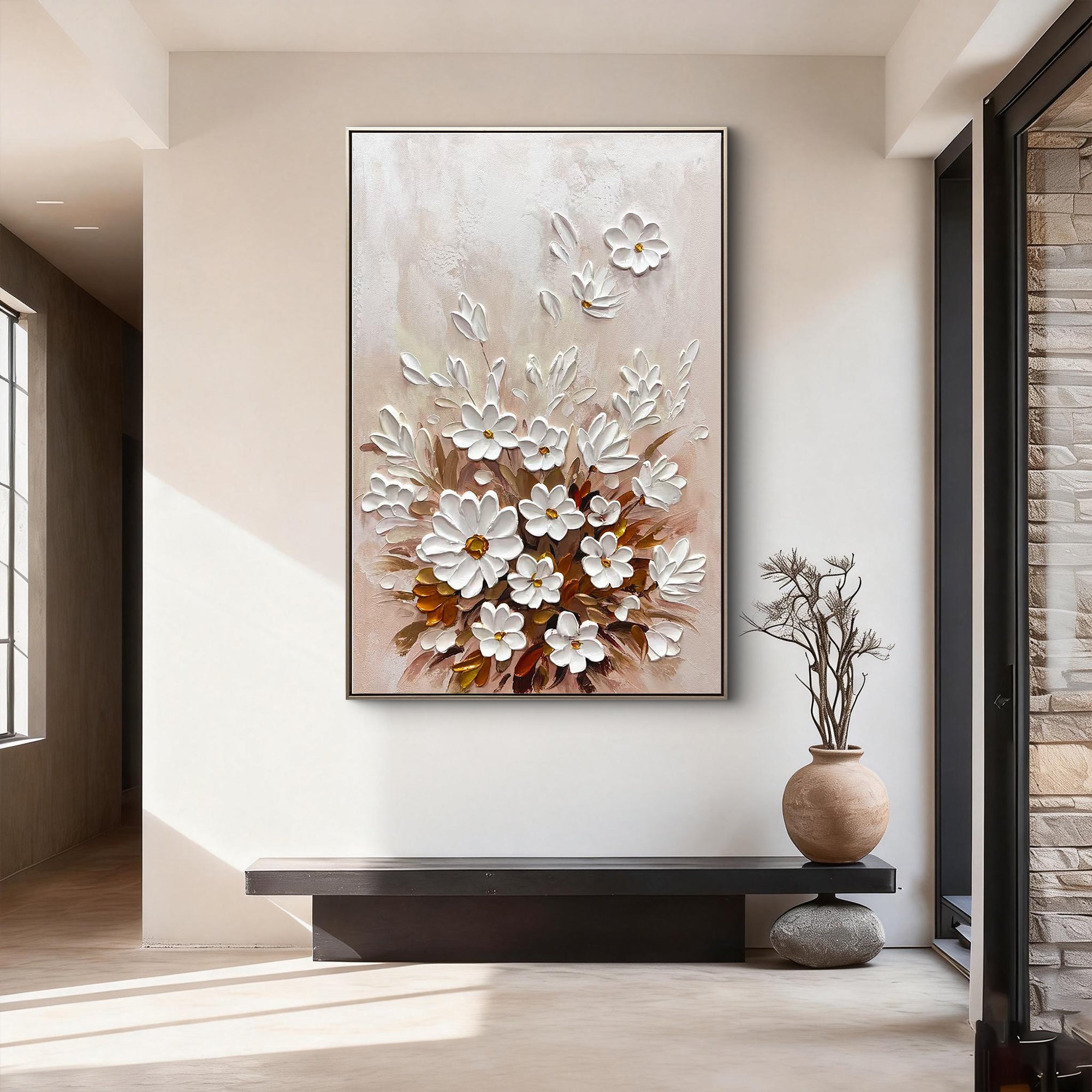 Blush Petals – Pink Pastel Relief Floral Painting | Contemporary Botanical Bedroom & Living Room Art