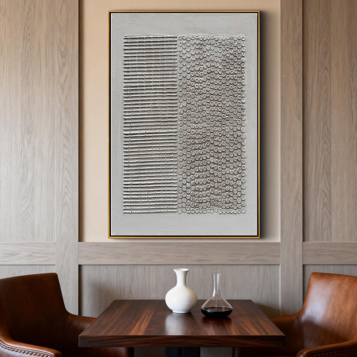 SILENT GRID: Wabi-Sabi Plaster Texture Wall Art, Modern Linear Abstract Relief