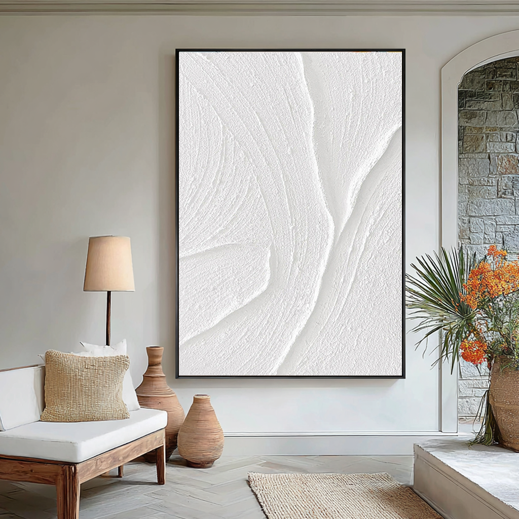 SILENT RIDGE: 3D Heavy Texture Plaster Wall Art, Modern Minimalist White Relief Painting