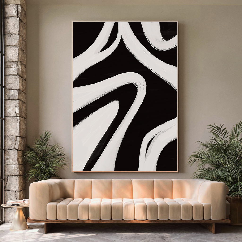 Zebra Flow – Bold Texture Fluid Oil Minimalist Painting | Modern Minimalist Bedroom & Home Office Art