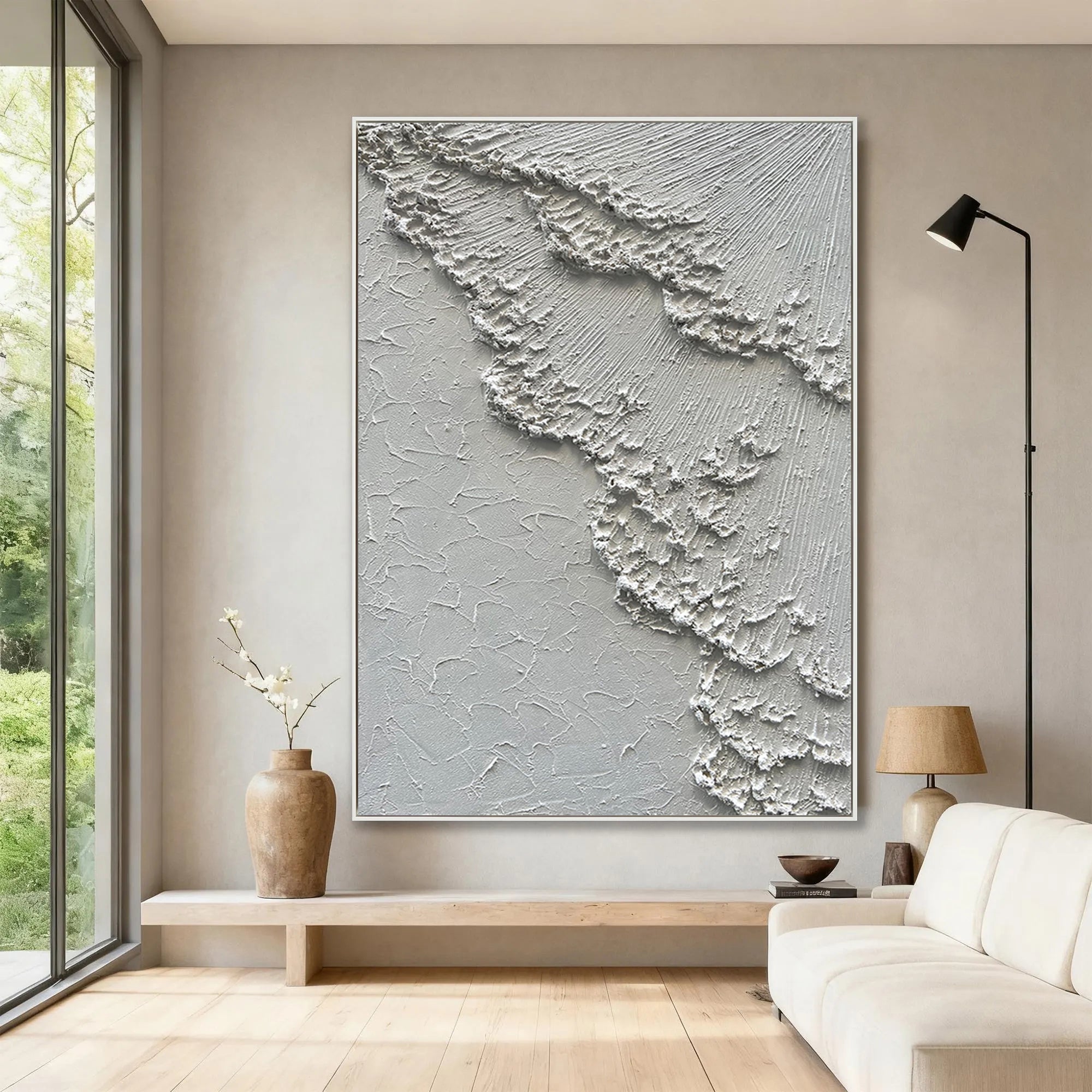 FROSTED RIDGE: 3D Heavy Texture Plaster Wall Art, Rugged White Rock Relief Painting