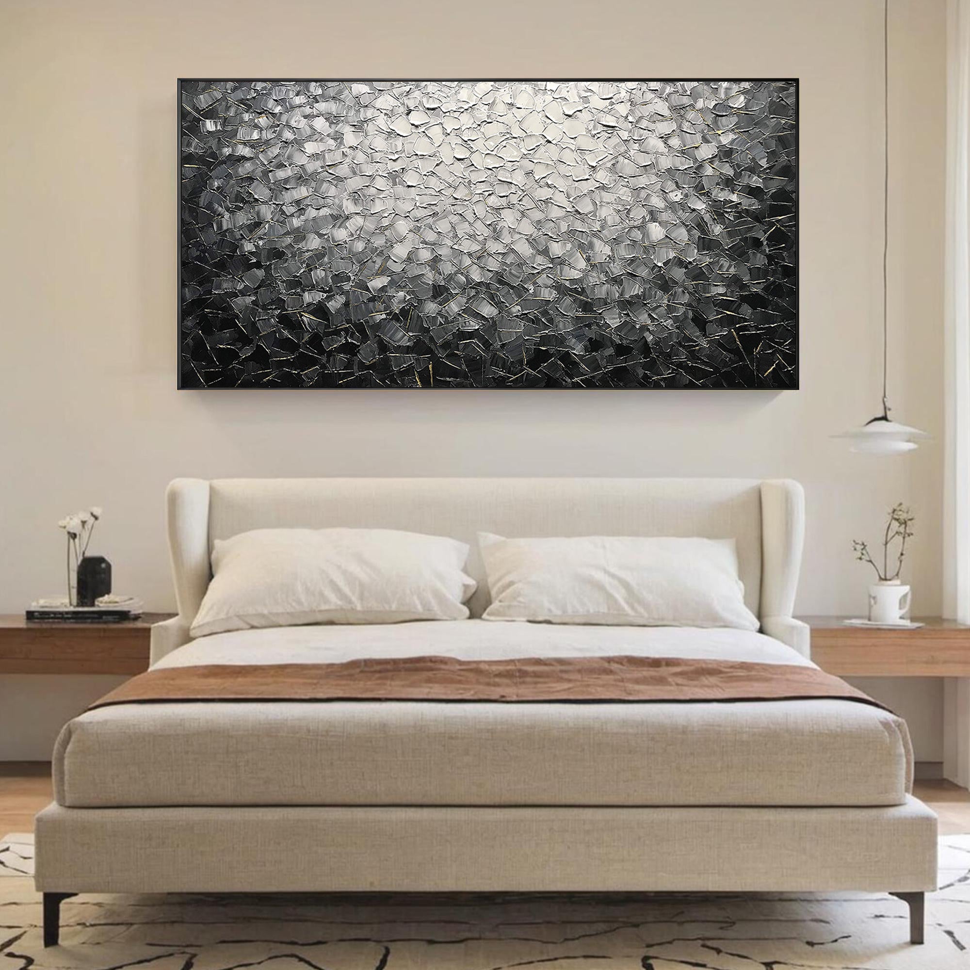 Silver Matrix – Modern Grayscale Relief Texture Painting | Contemporary Plaster Texture Living Room & Office Art