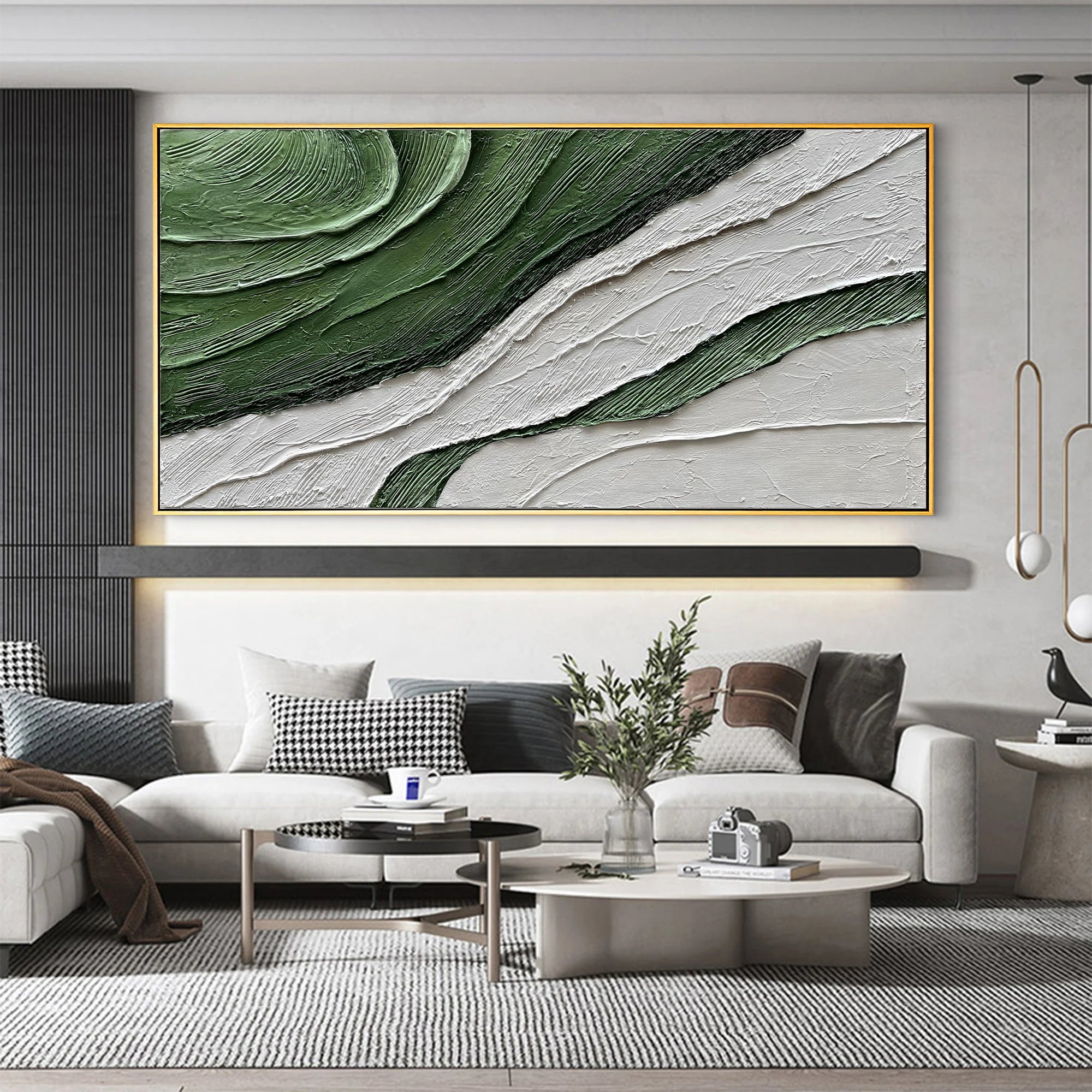 Verdant Echoes – Modern Wabi-Sabi Green Textured Painting | Minimalist Abstract Living Room Art