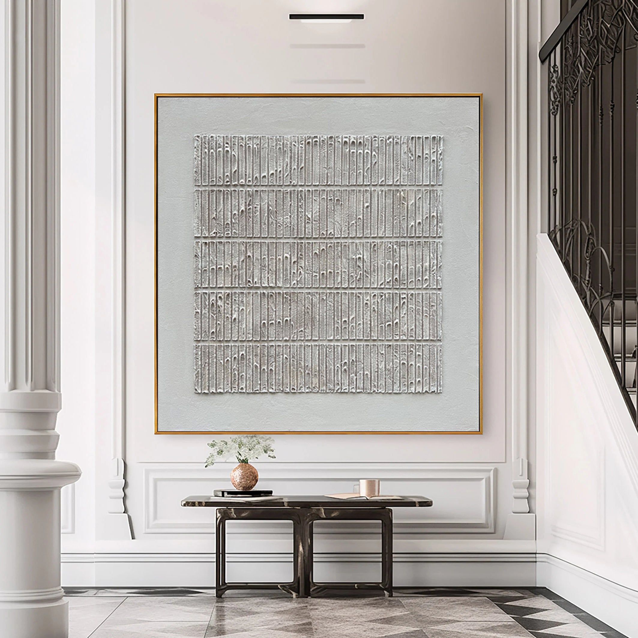 Chalk Silence – Minimalist Monochromatic Ribbed Art | Luxury Modern Wabi-Sabi Home Office Art