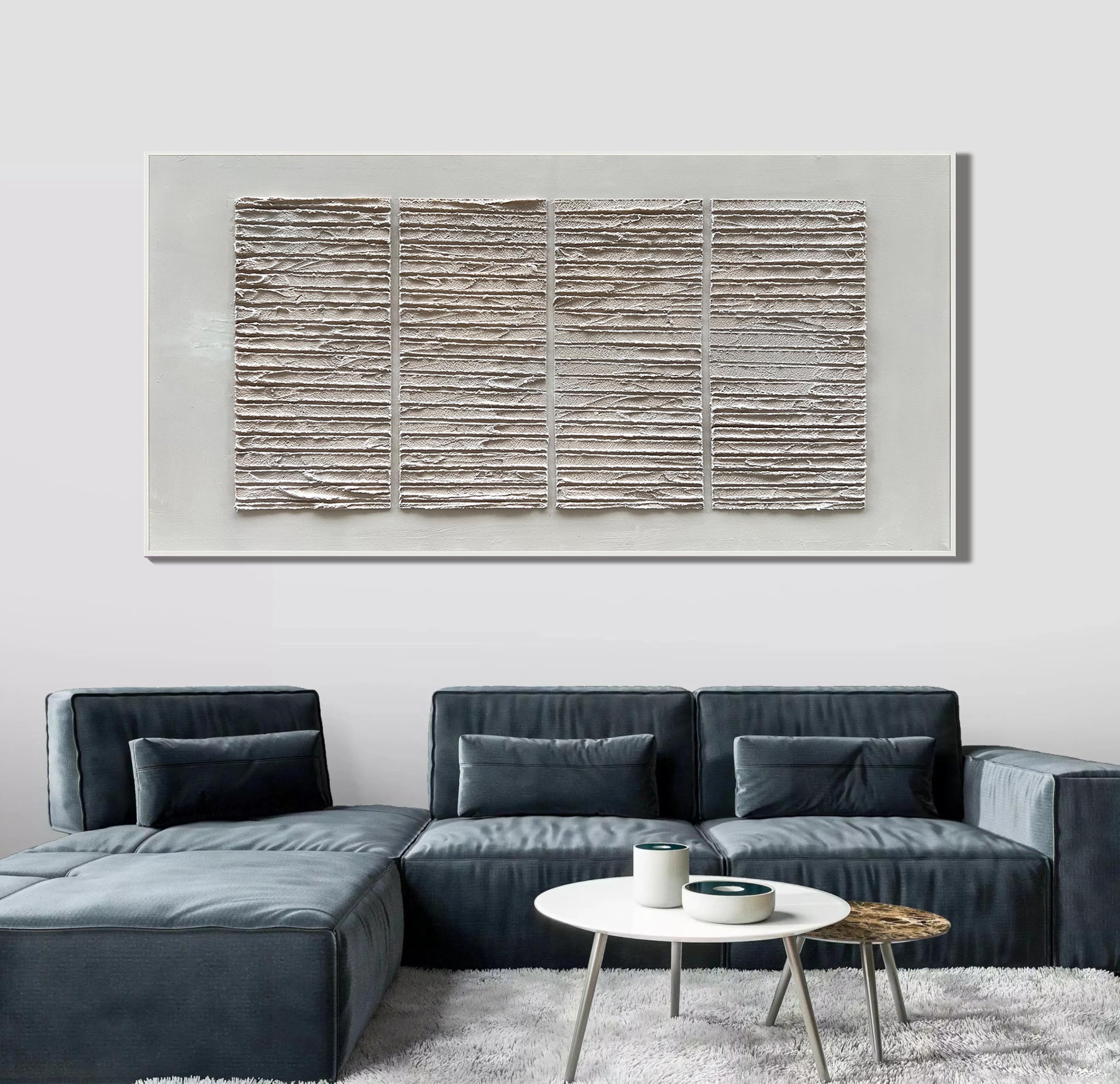 Zen Script – 3D Linear Matrix Relief Wabi-Sabi Painting | Japandi Wabi-Sabi Living Room & Bedroom Art