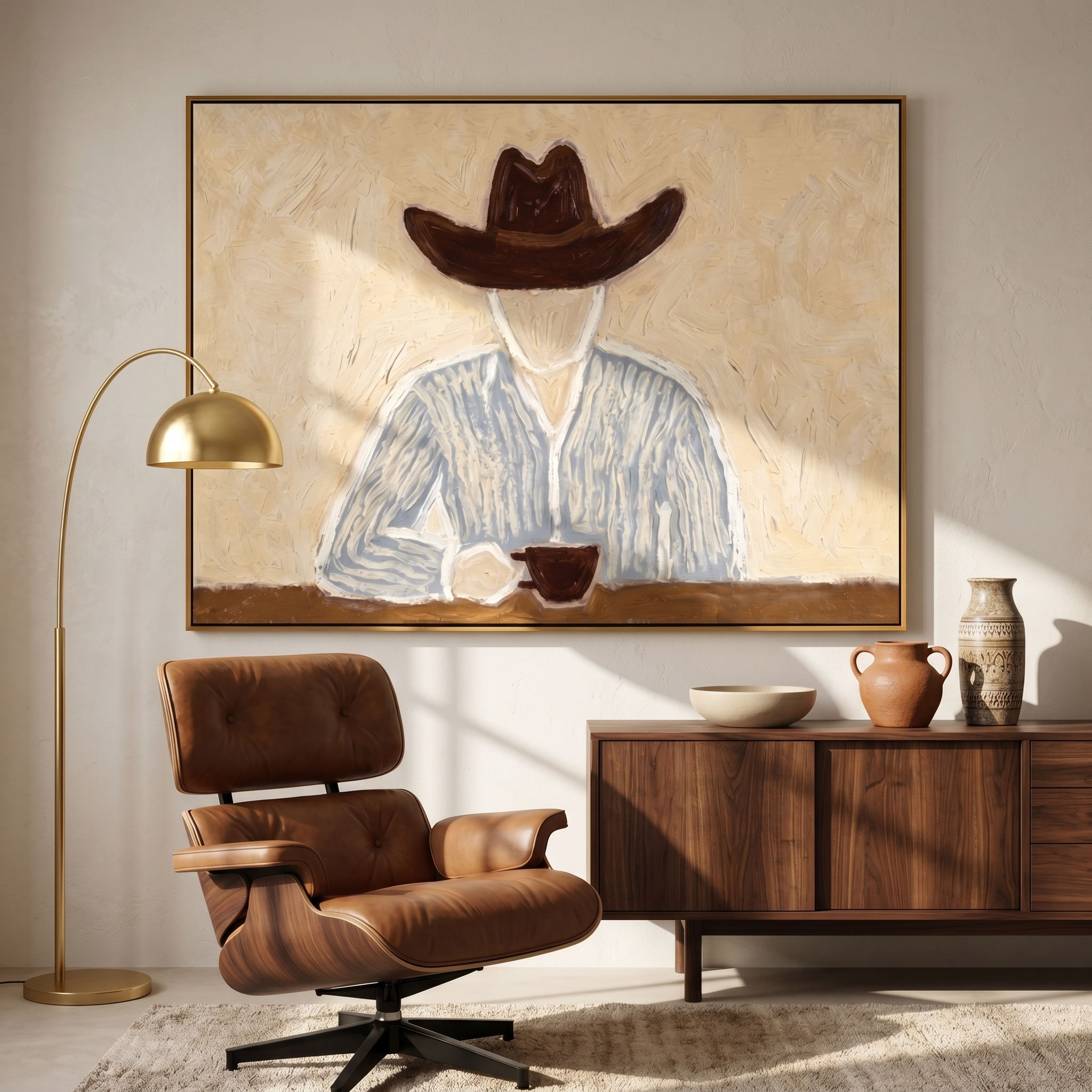 Morning Cup – Vintage Americana Faceless Cowboy Coffee Painting | Rustic Farmhouse Kitchen Art