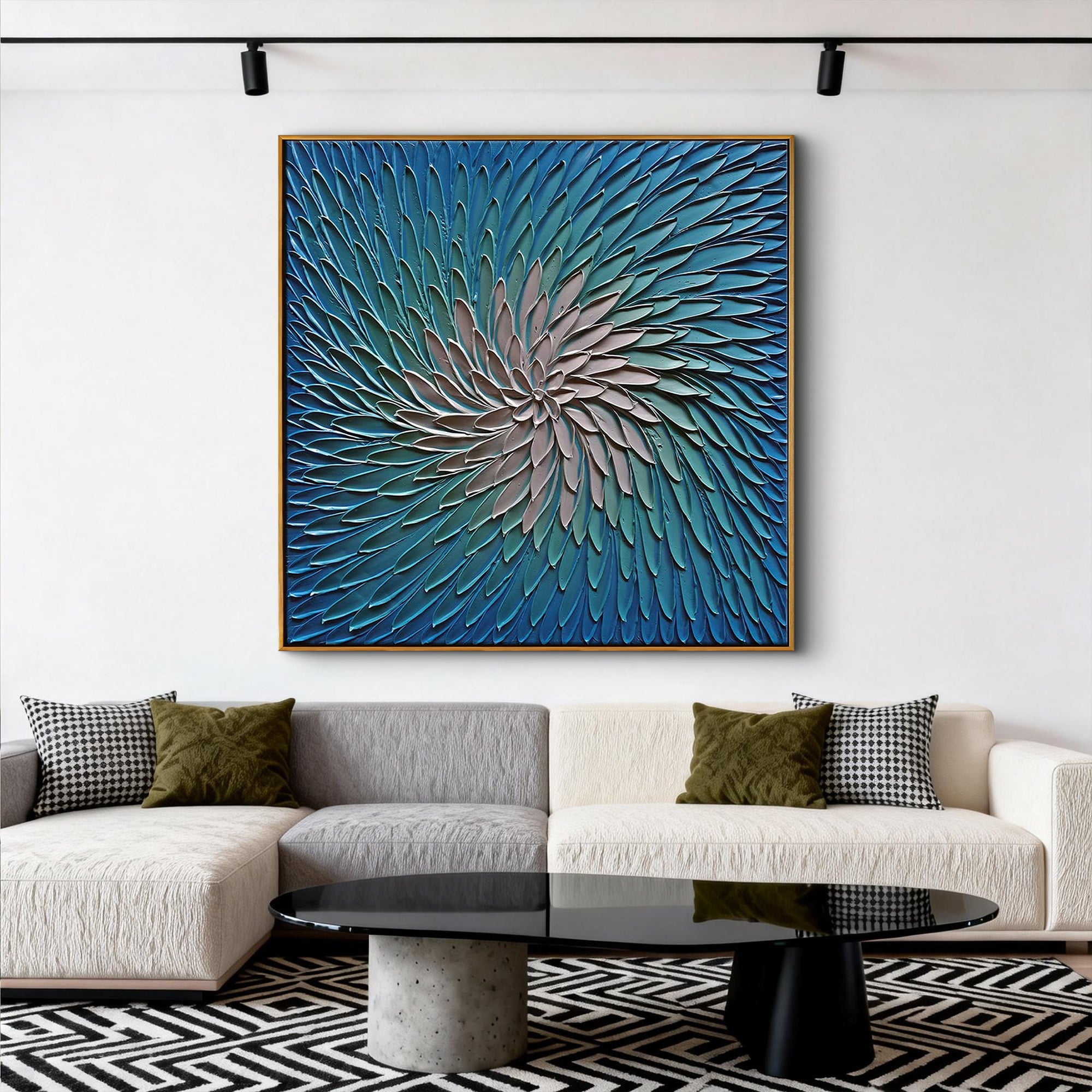 Ethereal Vortex – Textured Ocean Blue Abstract Painting | Modern Minimalist Living Room Art