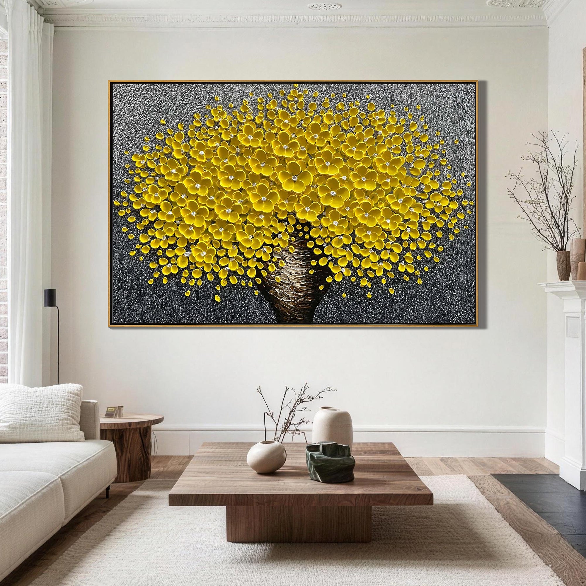 Amber Radiance – Luxury Floral Relief Canvas Floral Painting | Contemporary Botanical Bedroom & Living Room Art
