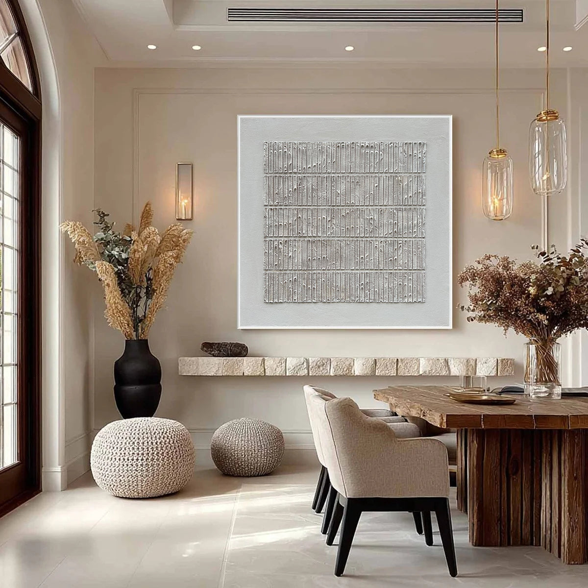 Chalk Silence – Minimalist Monochromatic Ribbed Art | Luxury Modern Wabi-Sabi Home Office Art