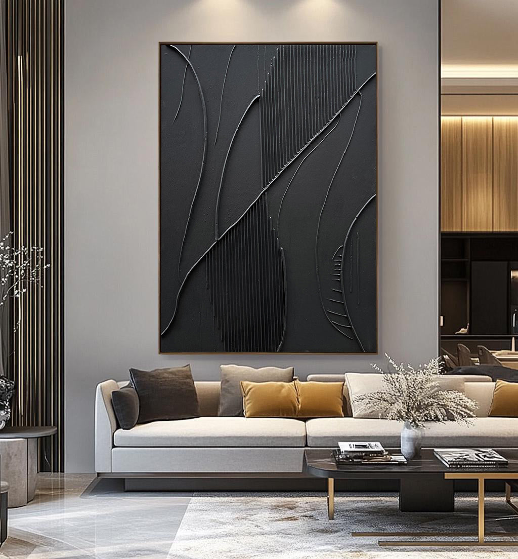 Onyx Flow – Minimalist Plaster Wave Relief Modern Painting | Modern Minimalist Bedroom & Home Office Art