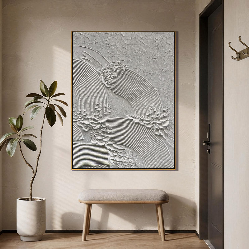 White Crest – Sculpted Plaster Ocean Relief Texture Painting | Coastal Modern Living Room & Bedroom Art
