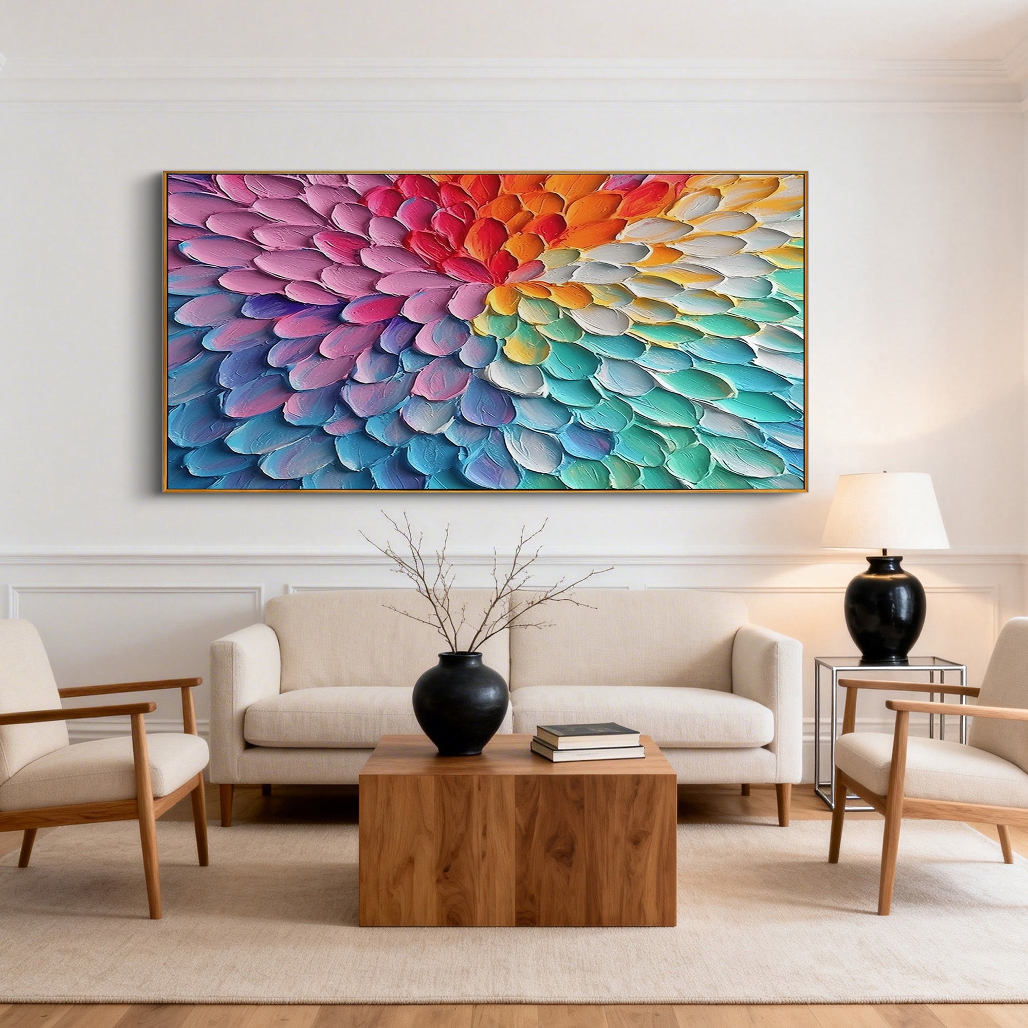 Iridescent Bloom – Modern Impasto Rainbow Gradient Abstract Painting | Healing Colorful Living Room Art