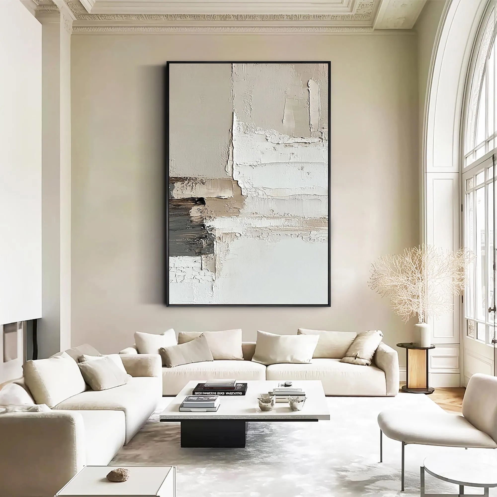 Modern Layers – Hand-Painted Minimalist Neutral Beige and Grey Palette Knife Abstract Painting | Modern Minimalist Bedroom & Home Office Art