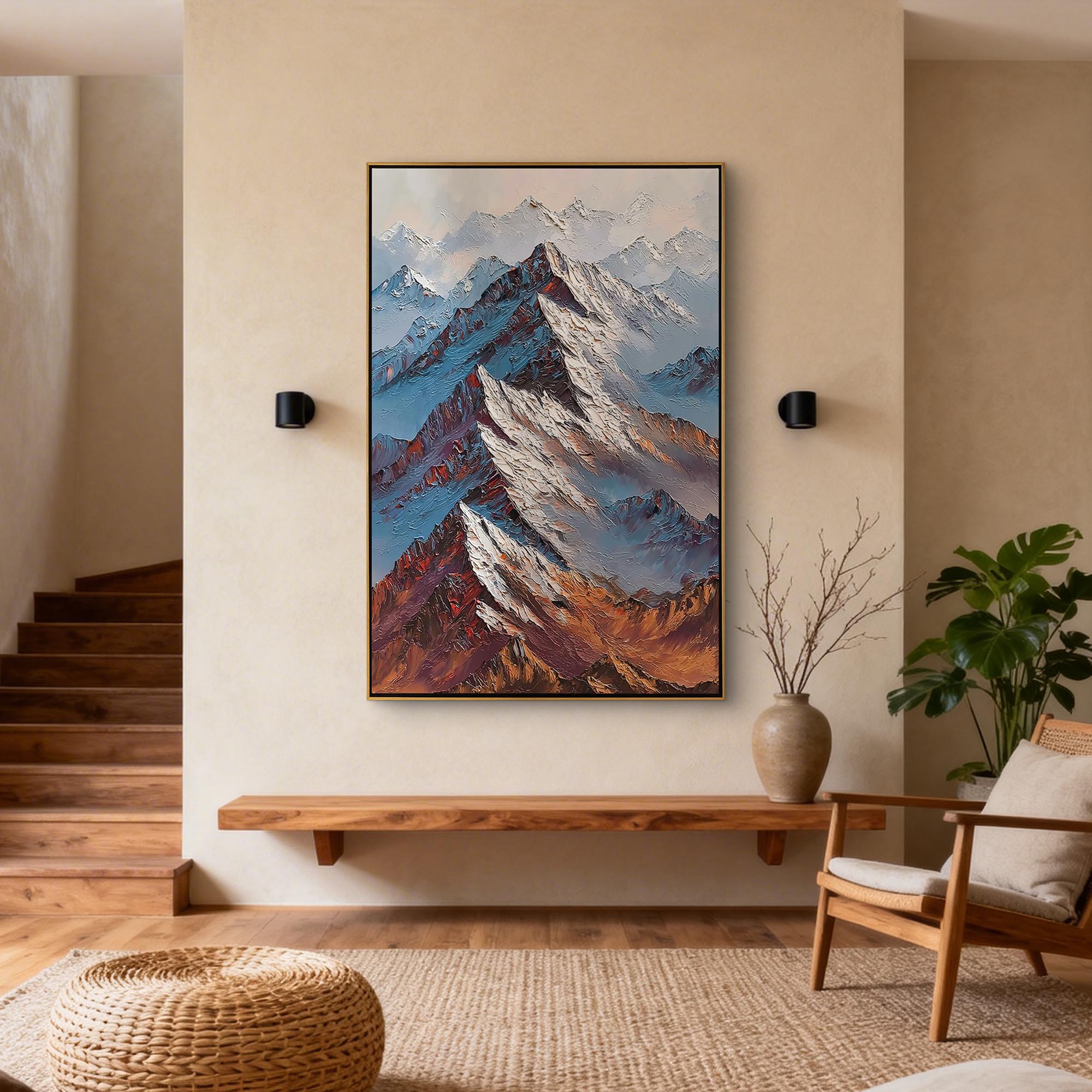Ember Summit – Bold Textured Alpine Landscape Heavy Painting | Contemporary Mountain Living Room & Home Office Art