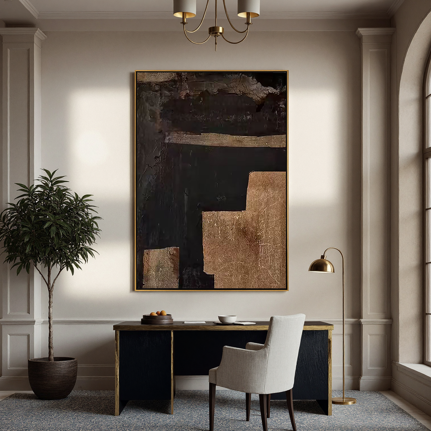 Time Fault Line – Wabi-Sabi Style Black-and-Gold Texture Painting | Modern Industrial-Style Hallway Art