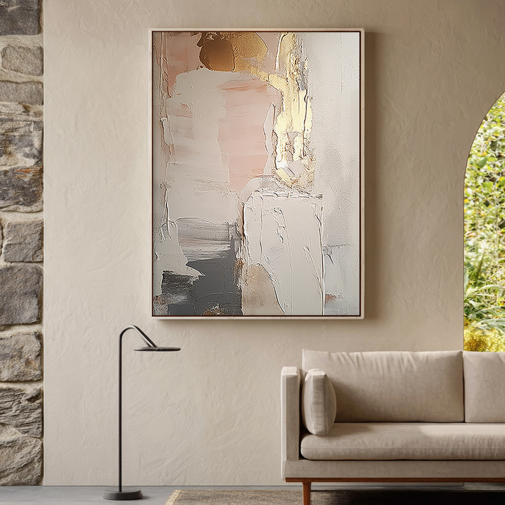 Golden Fragment – Hand-Painted Gold Leaf Foil Mixed Media Relief Abstract Painting | Modern Abstract Living Room & Office Art