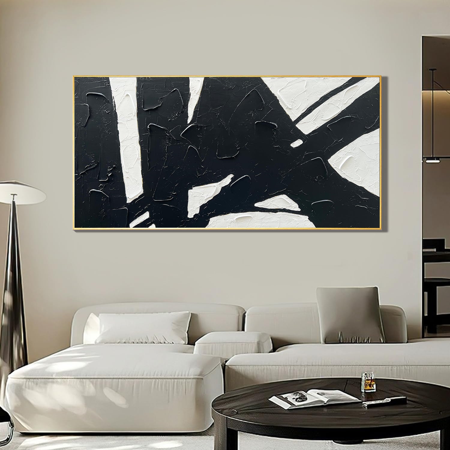 Urban Mono – Bold Black and White Abstract Painting | Heavy Texture Minimalist Living Room Decor