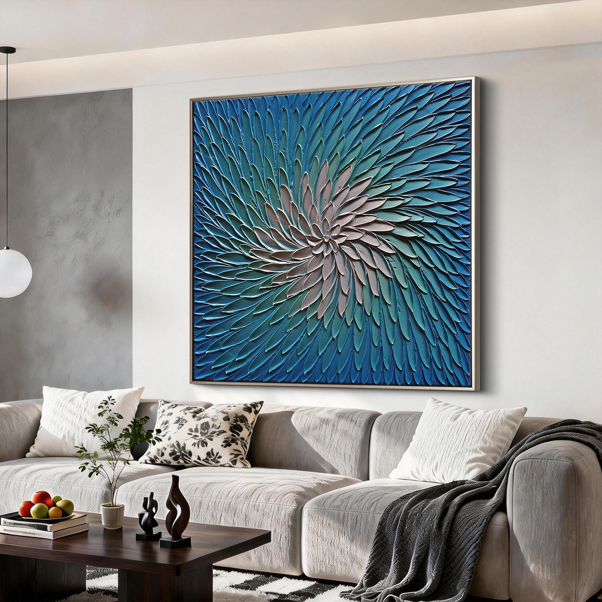Ethereal Vortex – Textured Ocean Blue Abstract Painting | Modern Minimalist Living Room Art