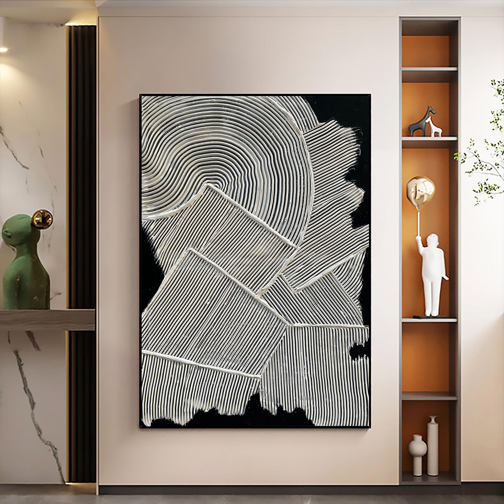 Linear Echo – Modern Geometric Plaster Relief Texture Painting | Modern Abstract Living Room & Office Art