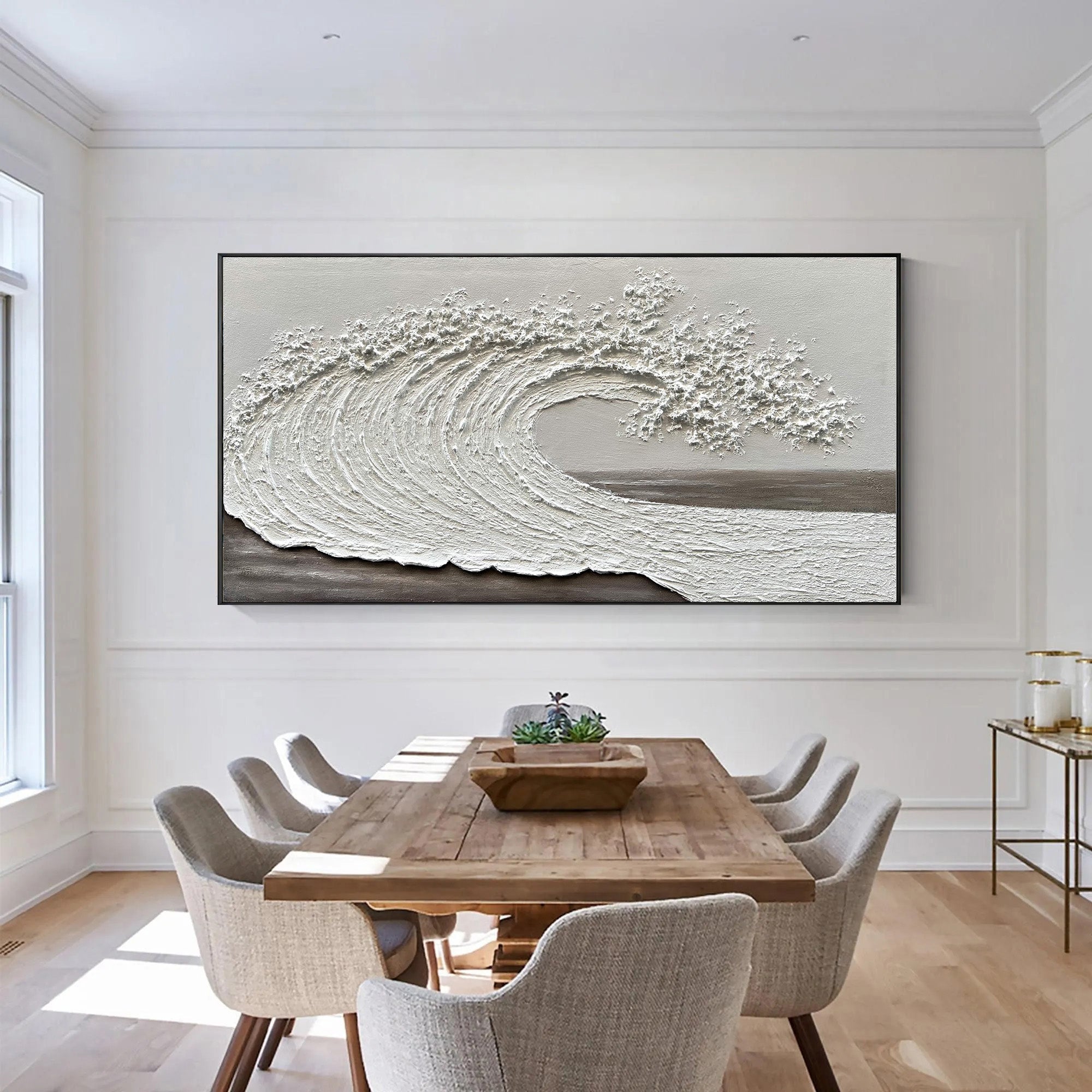 Ocean Surge – Plaster Relief Coastal Abstract Texture Painting | Coastal Modern Living Room & Bedroom Art
