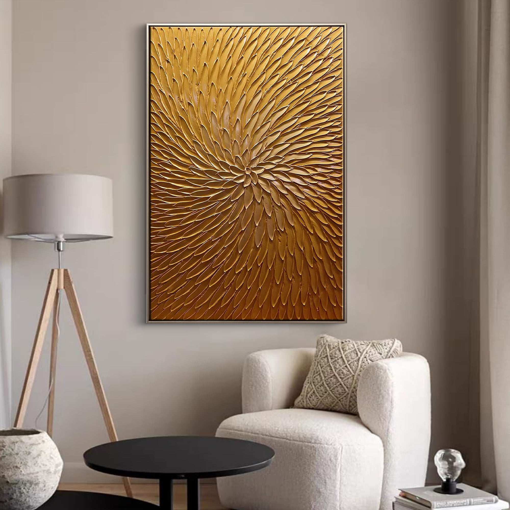 Radiant Vortex – Minimalist Heavy Impasto Radiating Canvas | Modern Abstract Entryway Art