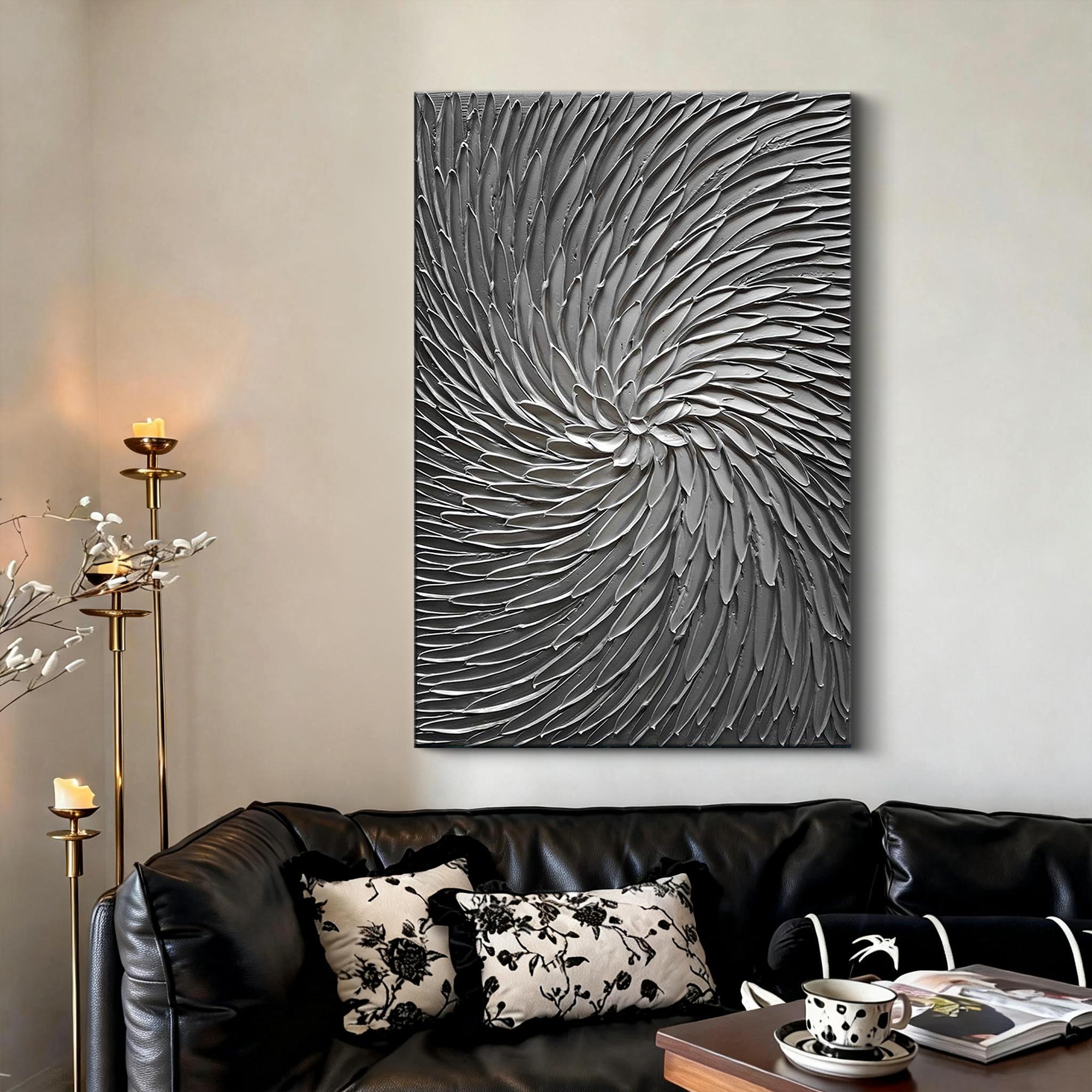 Silver Cyclone – Modern Architectural Gray Heavy Impasto Painting | Luxury Minimalist HallwayArt