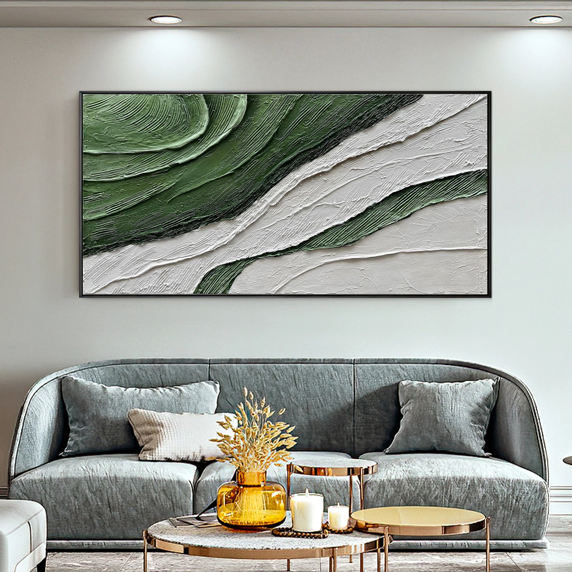 Verdant Echoes – Modern Wabi-Sabi Green Textured Painting | Minimalist Abstract Living Room Art