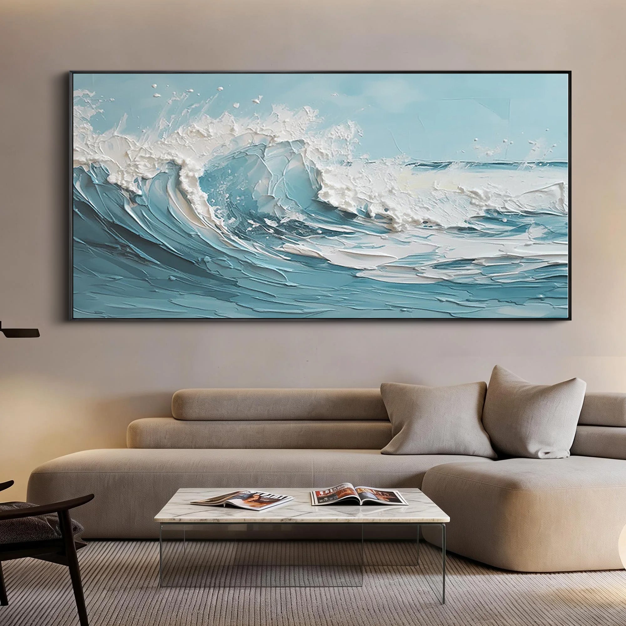 Crushing Tide – Hand-Painted 3D Impasto Ocean Wave Thick Seascape Painting | Coastal Modern Living Room & Bedroom Art