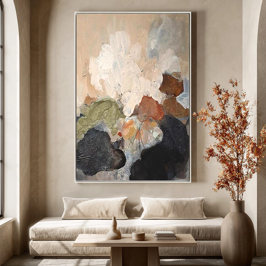Earthen Bloom – Wabi-Sabi Impasto Abstract Painting | Primitive Vintage Entryway Art