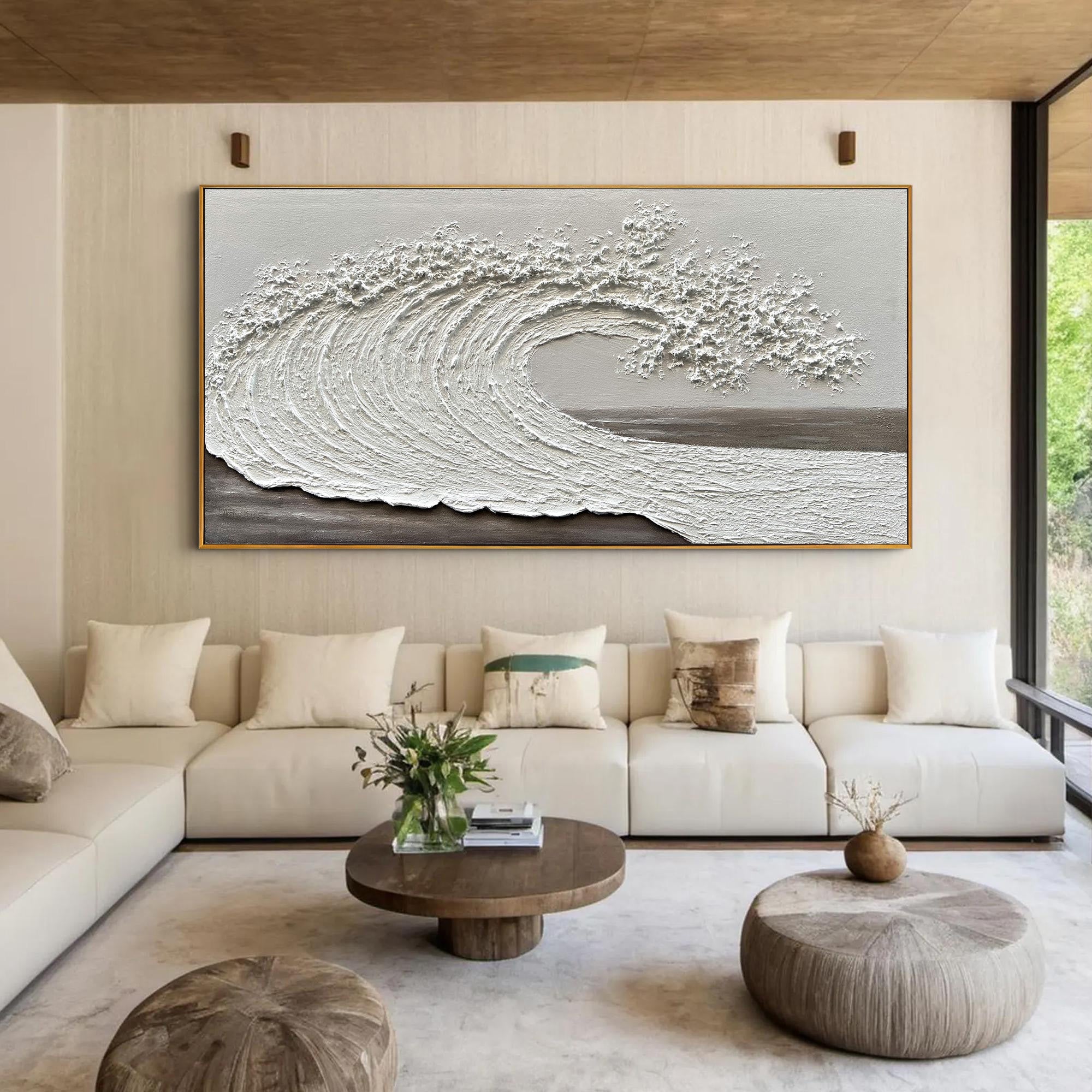 Ocean Surge – Plaster Relief Coastal Abstract Texture Painting | Coastal Modern Living Room & Bedroom Art