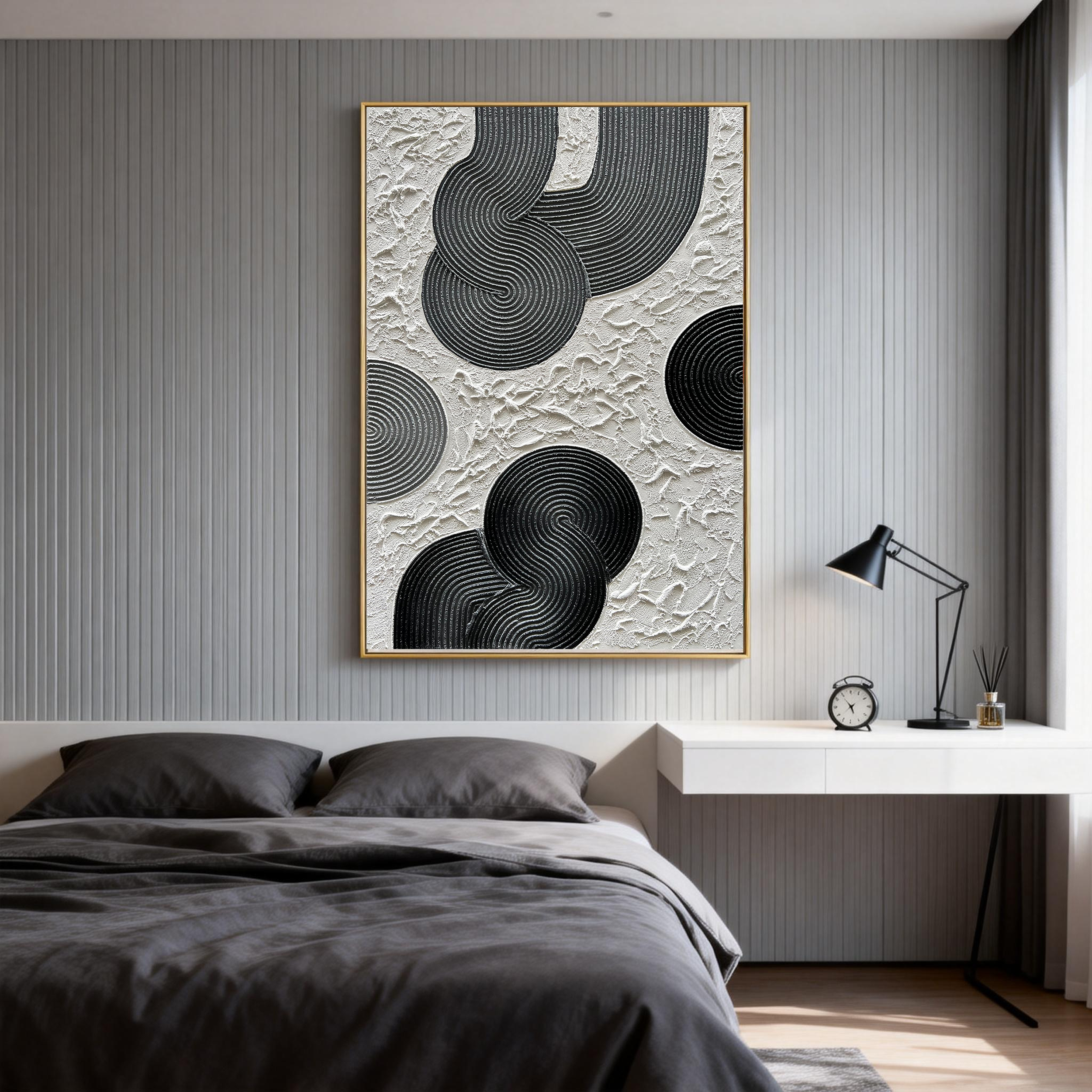 Zen Circles – Minimalist Black & White Sculptural Wabi-Sabi Painting | Modern Noir Wabi-Sabi Living Room & Home Office Art