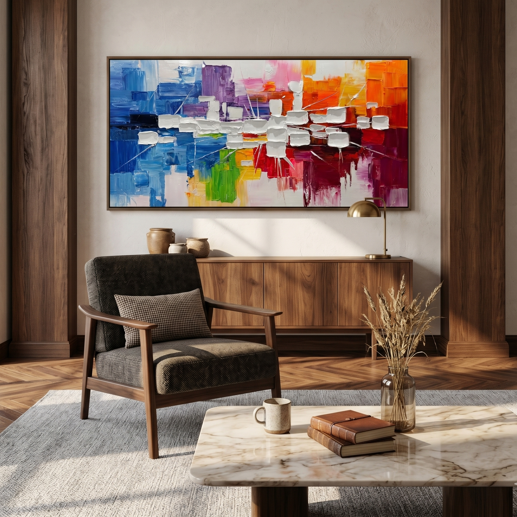 Vibrant Rhythm – Modern Colorful Impasto Abstract Canvas | Energetic Living Room Wall Art