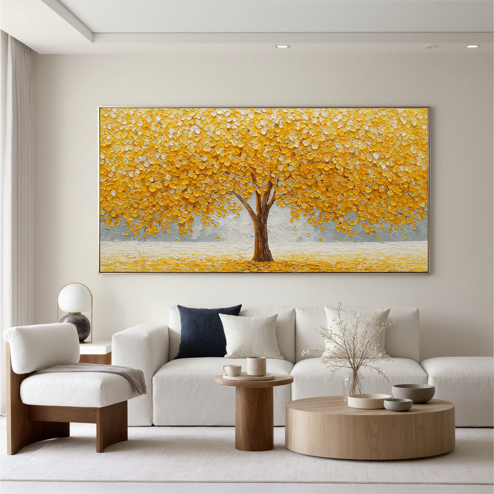 Gilded Opulence – Modern Impasto Golden Money Tree | Minimalist Sculptural Living Room Art